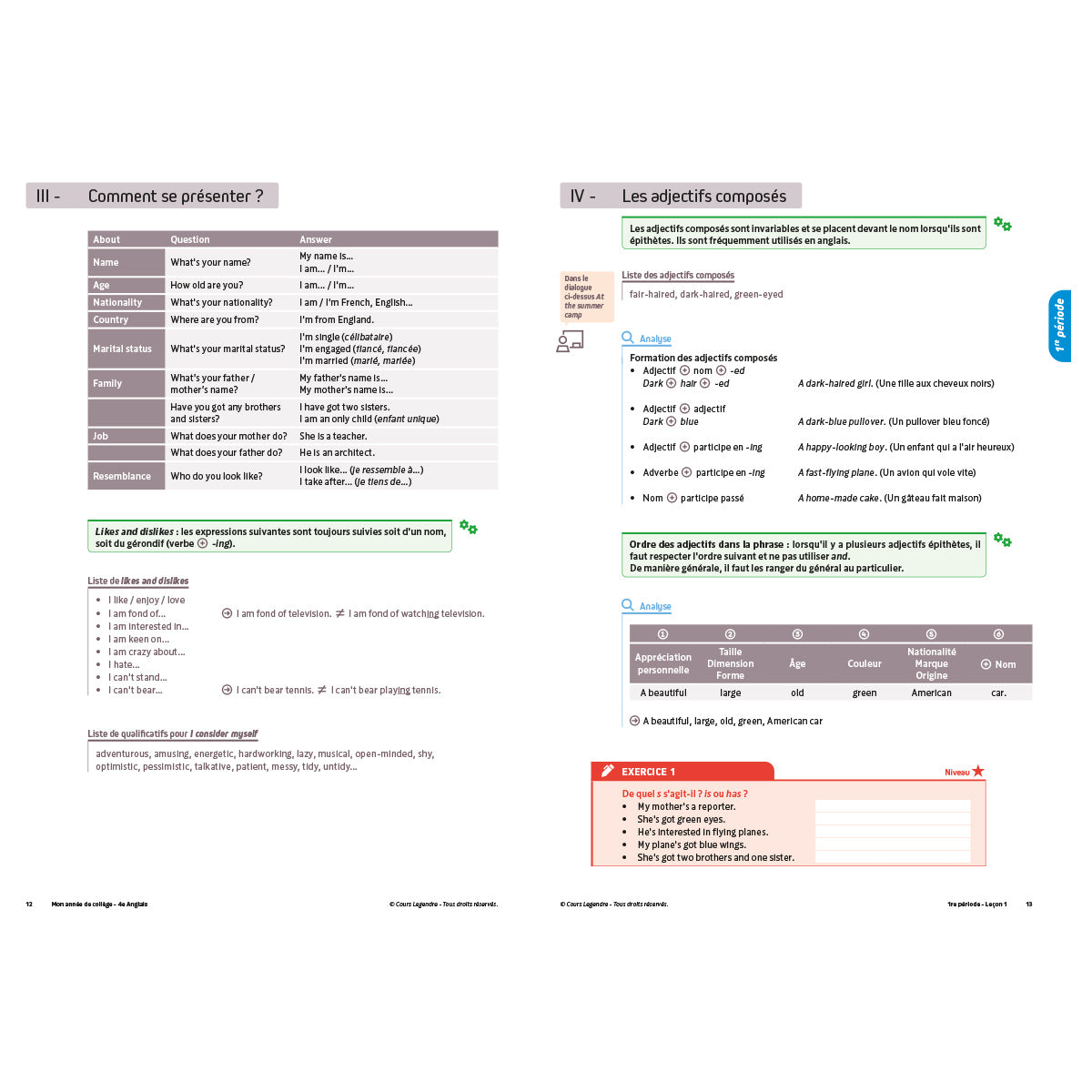 Mon année de collège - Cahier de cours et d'entraînement - Anglais - 4ème