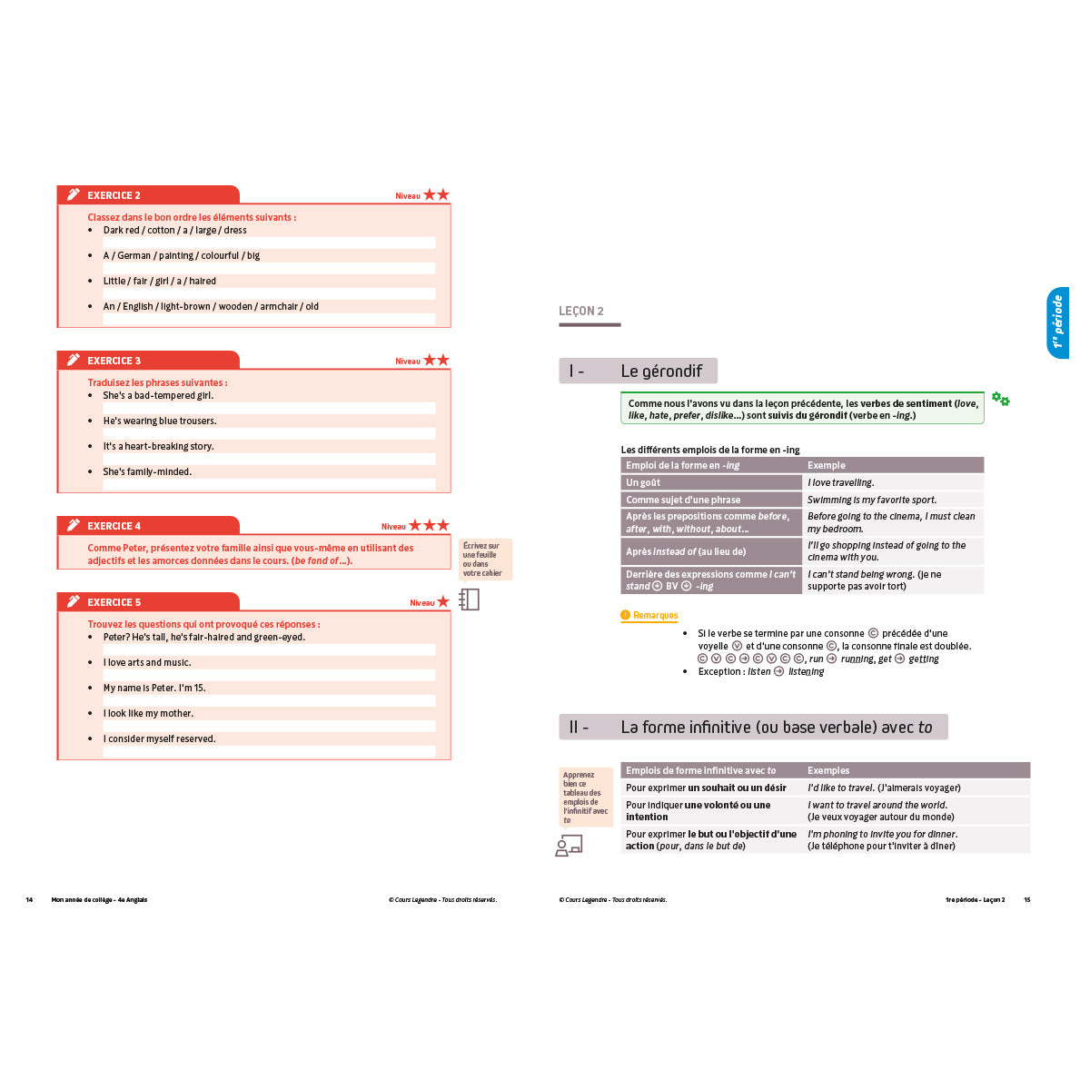 Mon année de collège - Cahier de cours et d'entraînement - Anglais - 4ème
