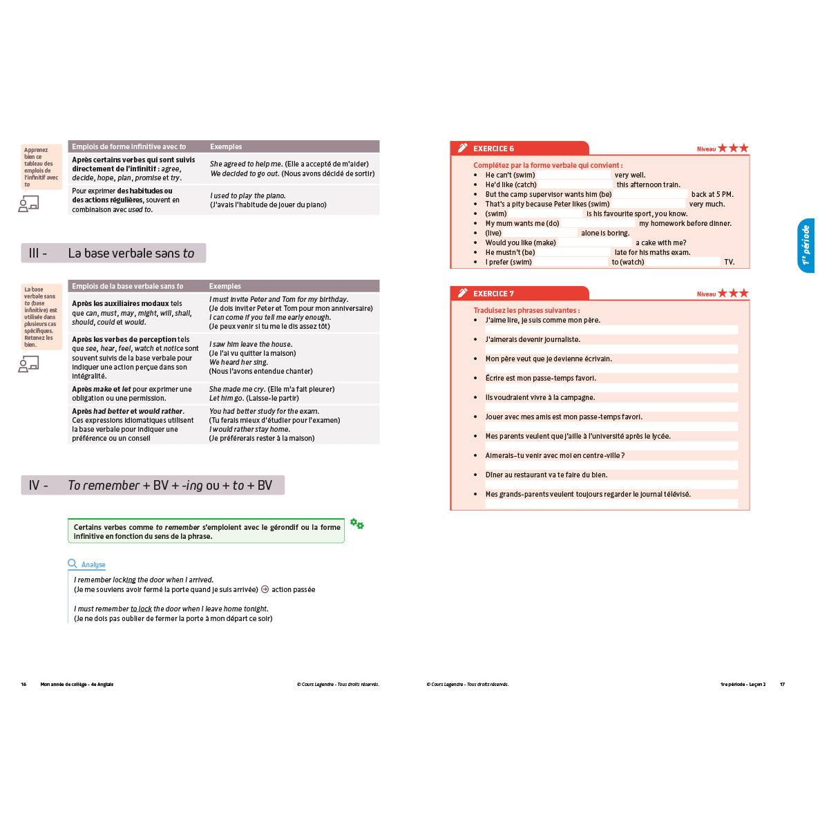 Mon année de collège - Cahier de cours et d'entraînement - Anglais - 4ème