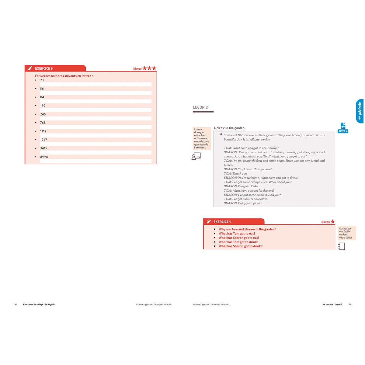 Mon année de collège - Cahier de cours et d'entraînement - Anglais - 5ème