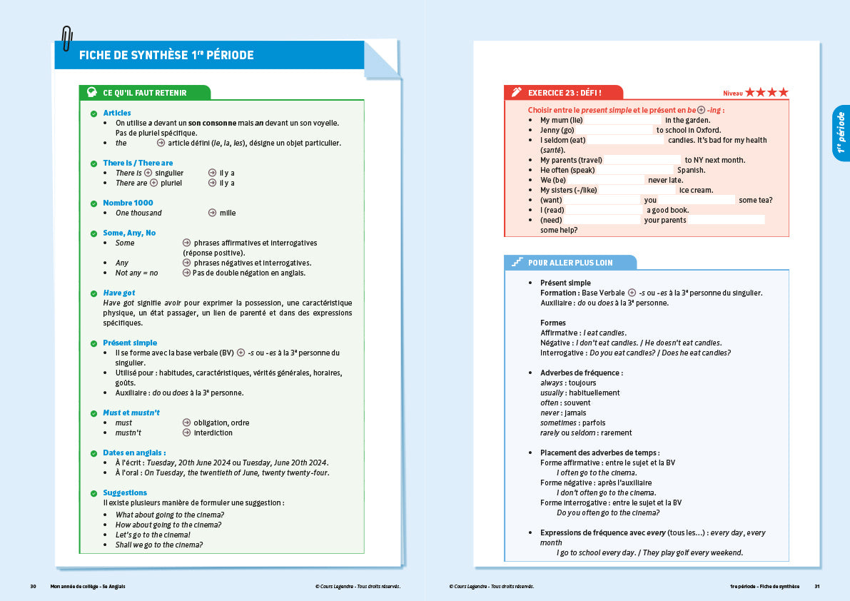 Mon année de collège - Cahier de cours et d'entraînement - Anglais - 5ème