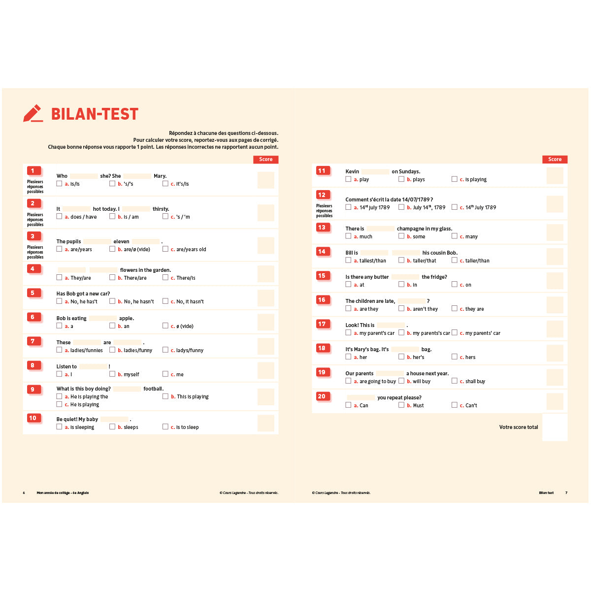 Mon année de collège - Cahier de cours et d'entraînement - Anglais - 6ème