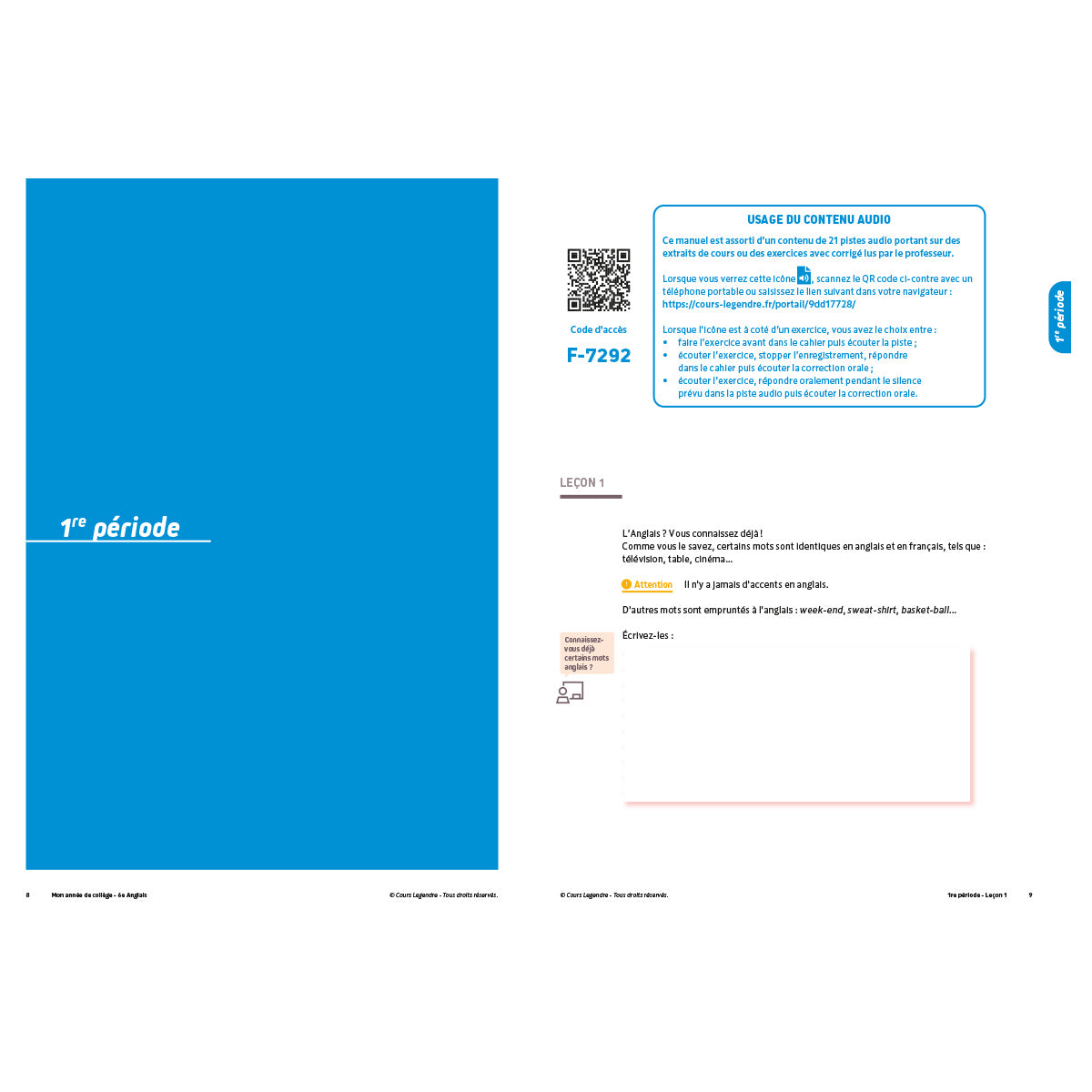 Mon année de collège - Cahier de cours et d'entraînement - Anglais - 6ème