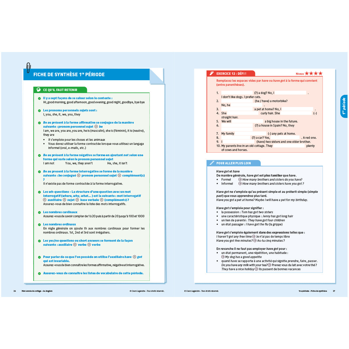 Mon année de collège - Cahier de cours et d'entraînement - Anglais - 6ème