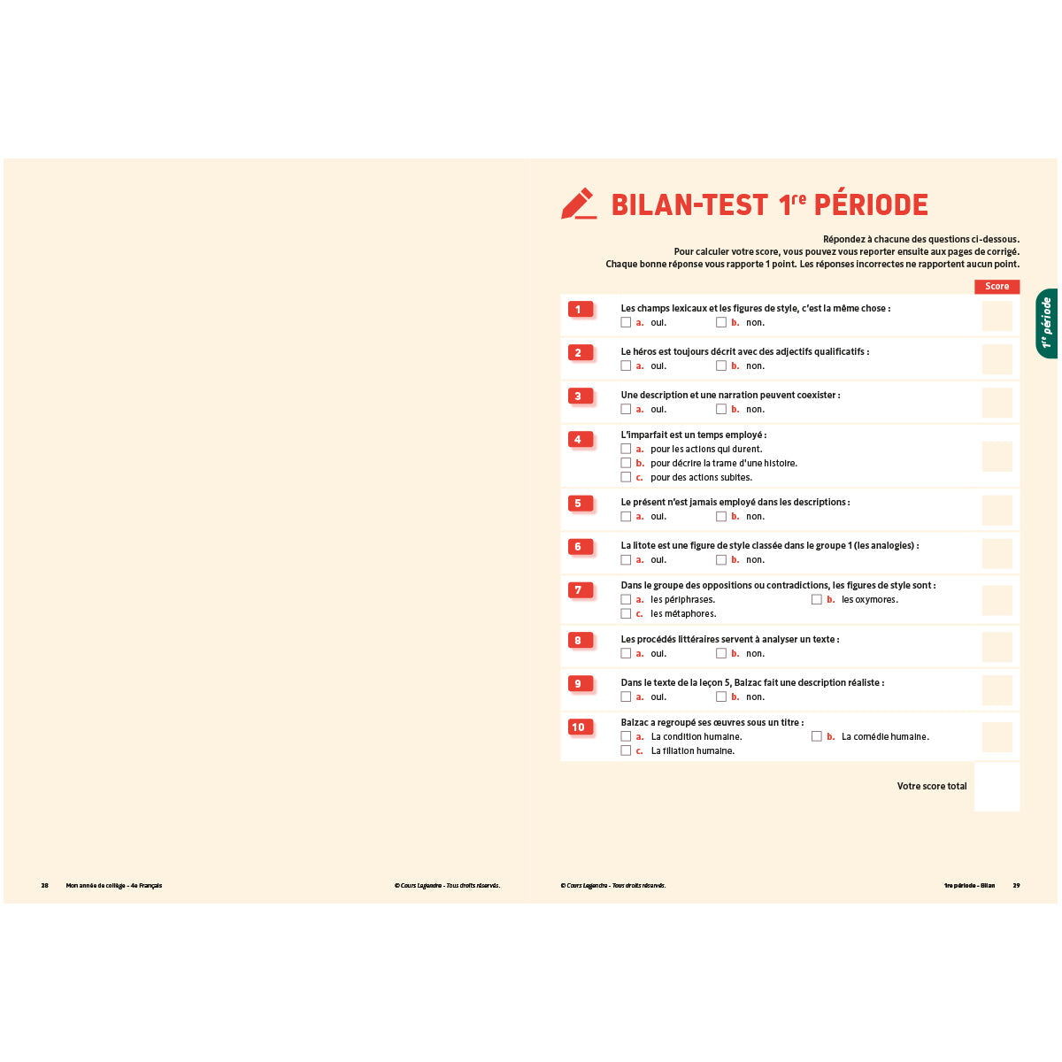 Mon année de collège - Cahier de cours et d'entraînement - Français - 4ème
