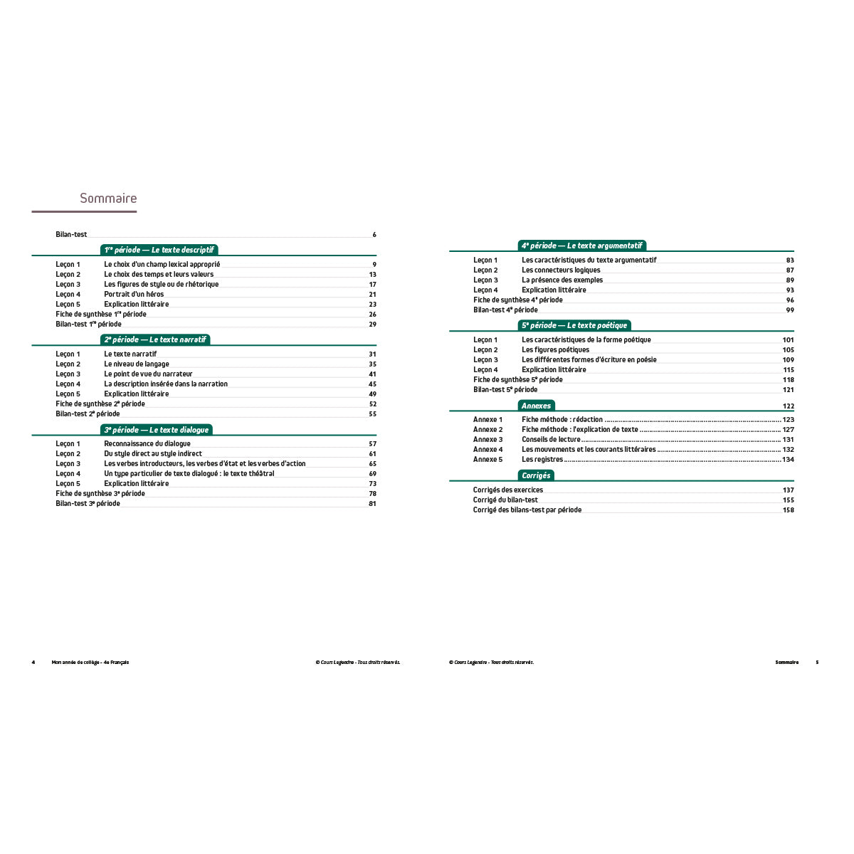 Mon année de collège - Cahier de cours et d'entraînement - Français - 4ème