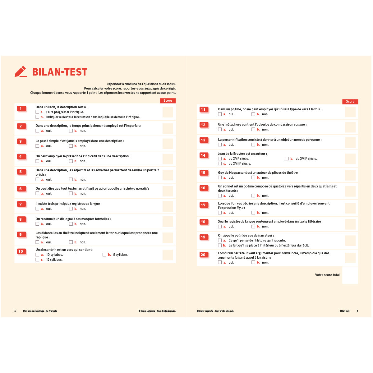 Mon année de collège - Cahier de cours et d'entraînement - Français - 4ème