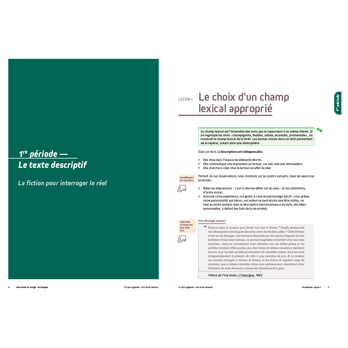 Mon année de collège - Cahier de cours et d'entraînement - Français - 4ème