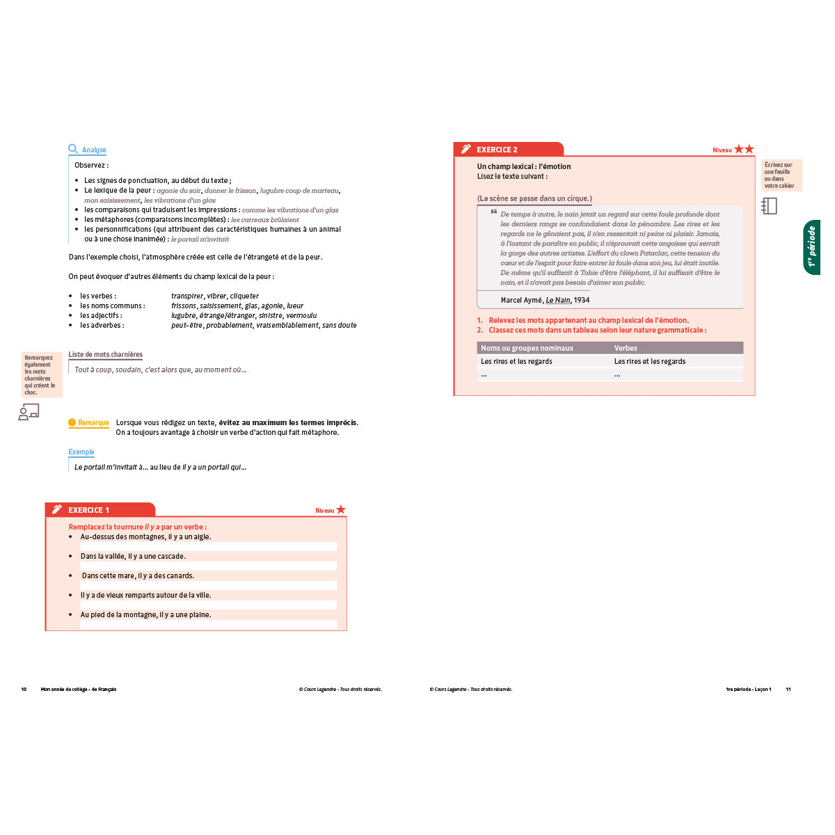 Mon année de collège - Cahier de cours et d'entraînement - Français - 4ème
