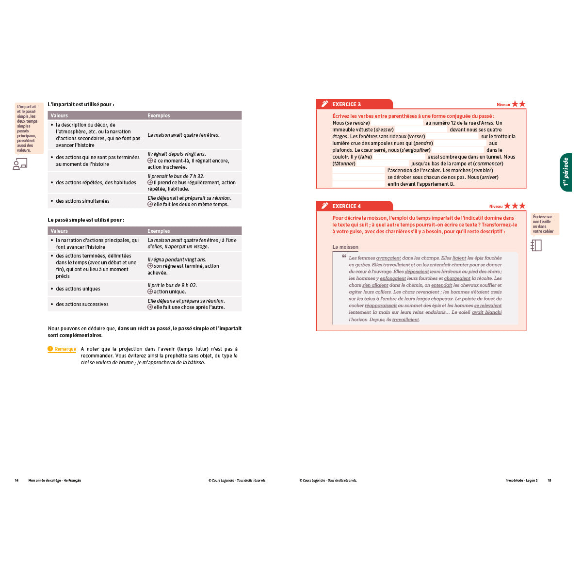Mon année de collège - Cahier de cours et d'entraînement - Français - 4ème
