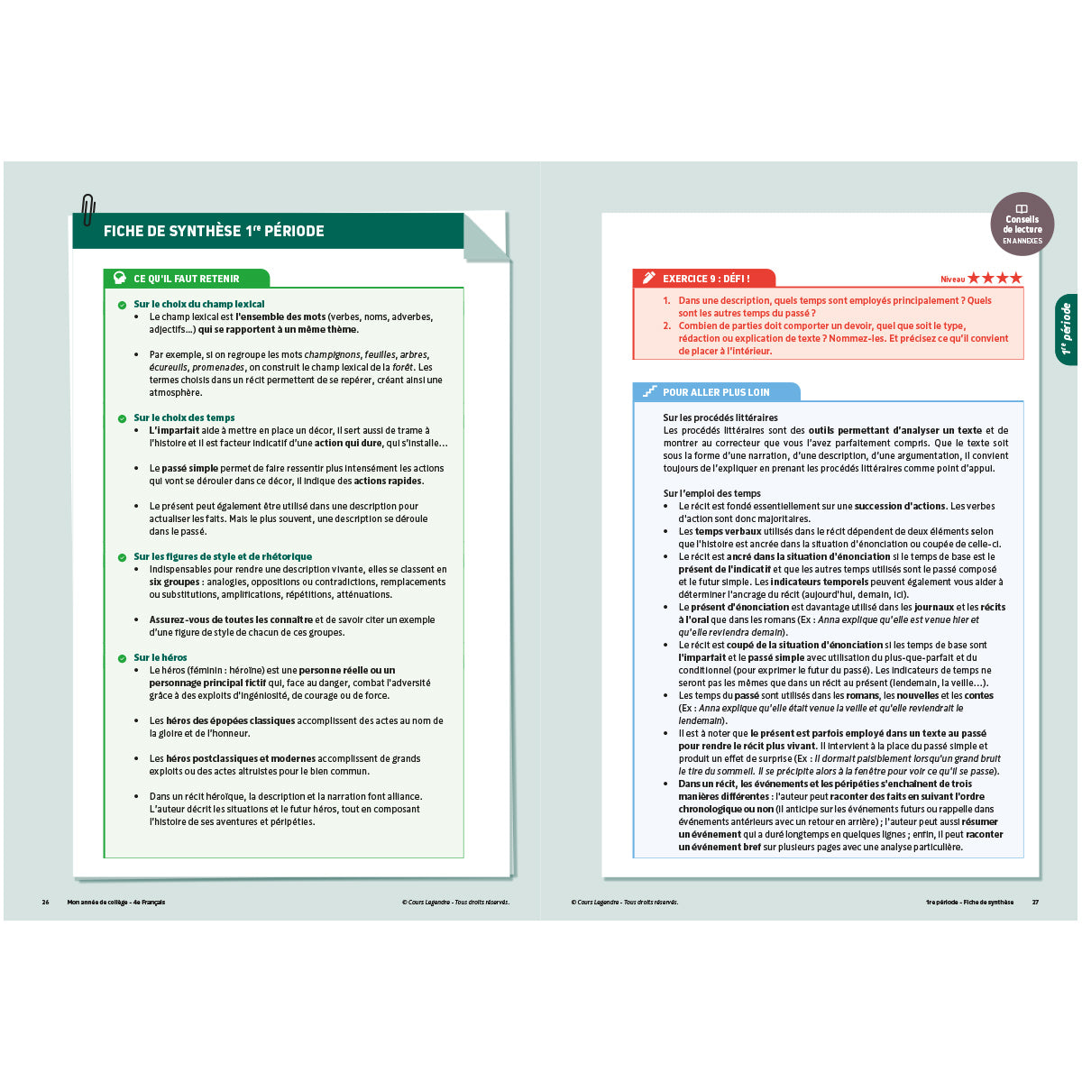 Mon année de collège - Cahier de cours et d'entraînement - Français - 4ème