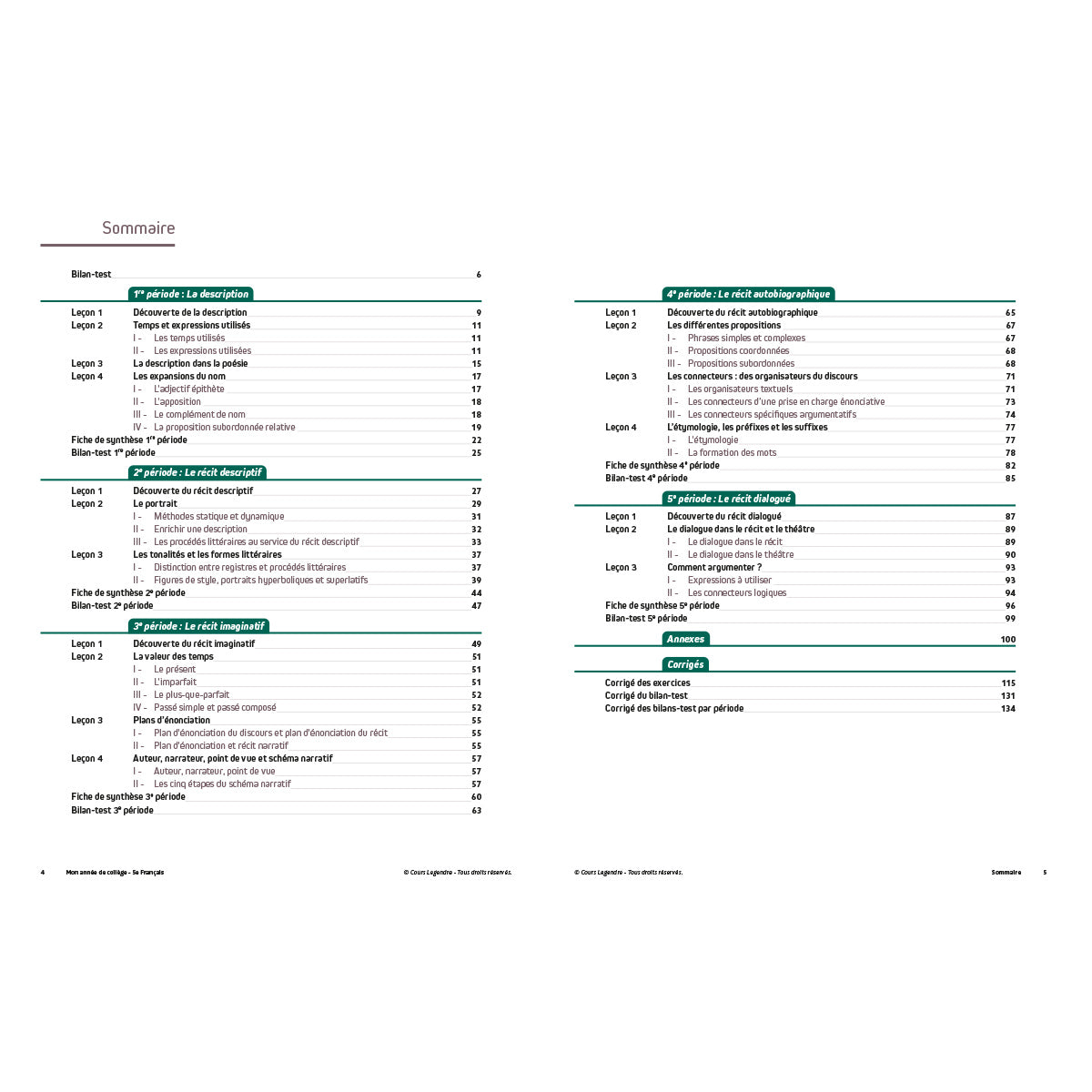 Mon année de collège - Cahier de cours et d'entraînement - Français - 5ème