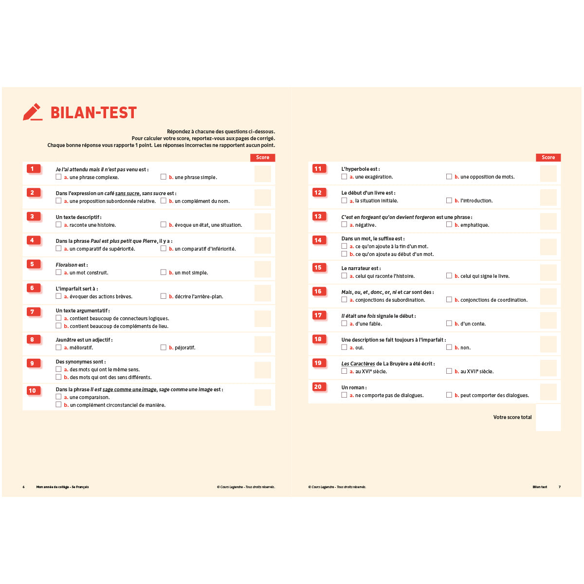 Mon année de collège - Cahier de cours et d'entraînement - Français - 5ème
