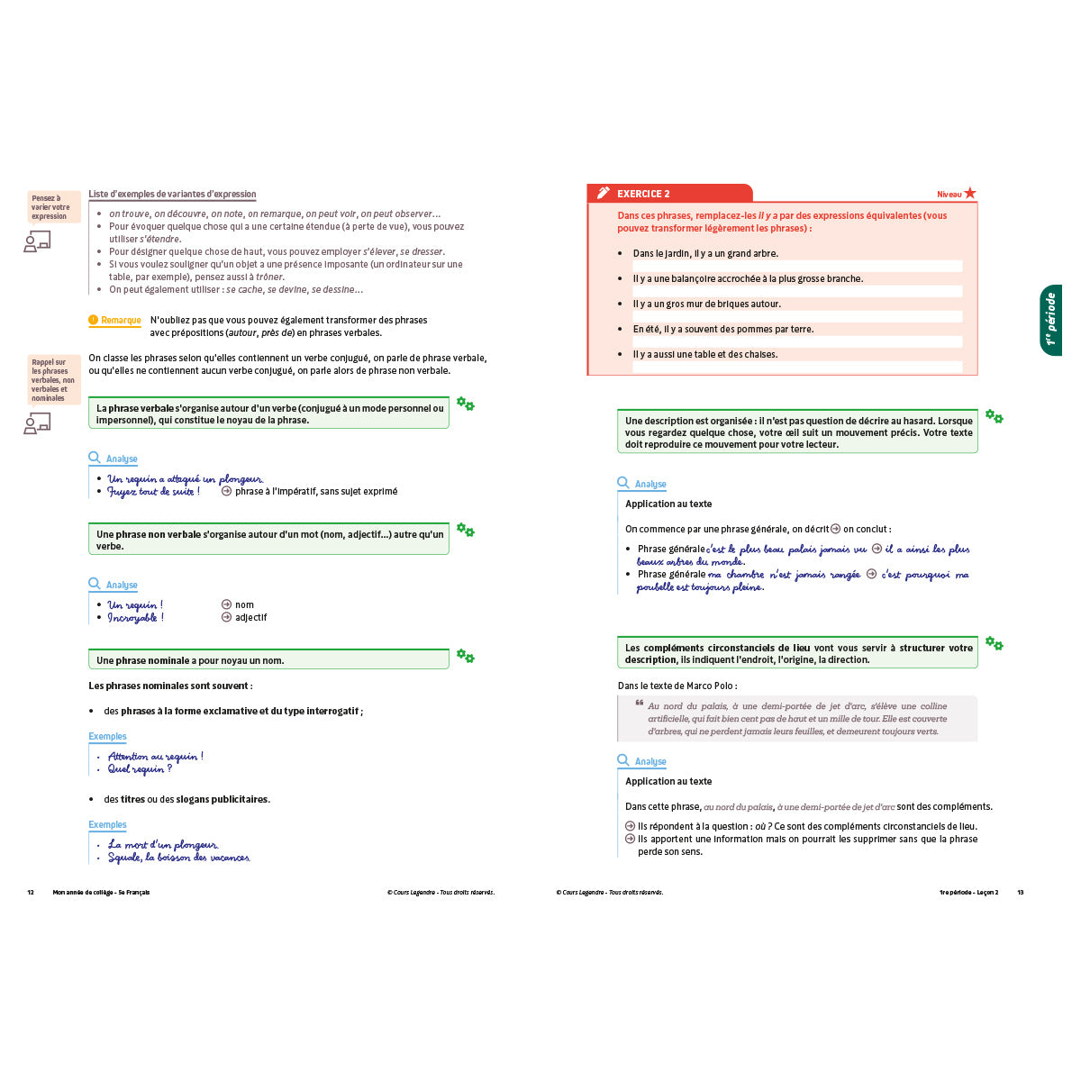 Mon année de collège - Cahier de cours et d'entraînement - Français - 5ème