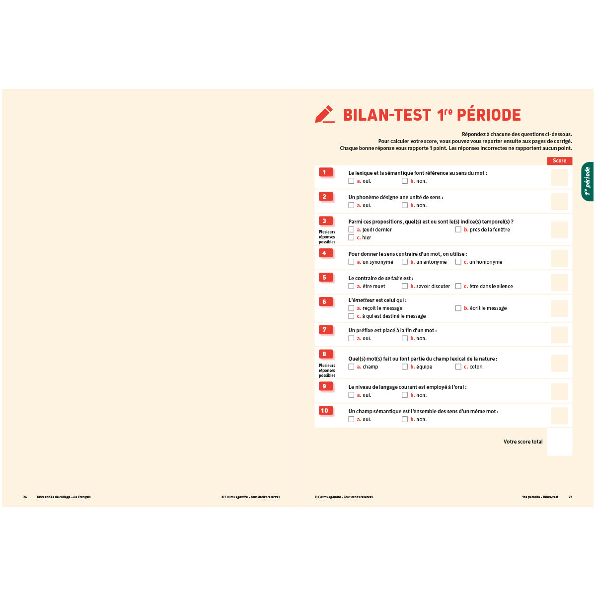 Mon année de collège - Cahier de cours et d'entraînement - Français - 6ème