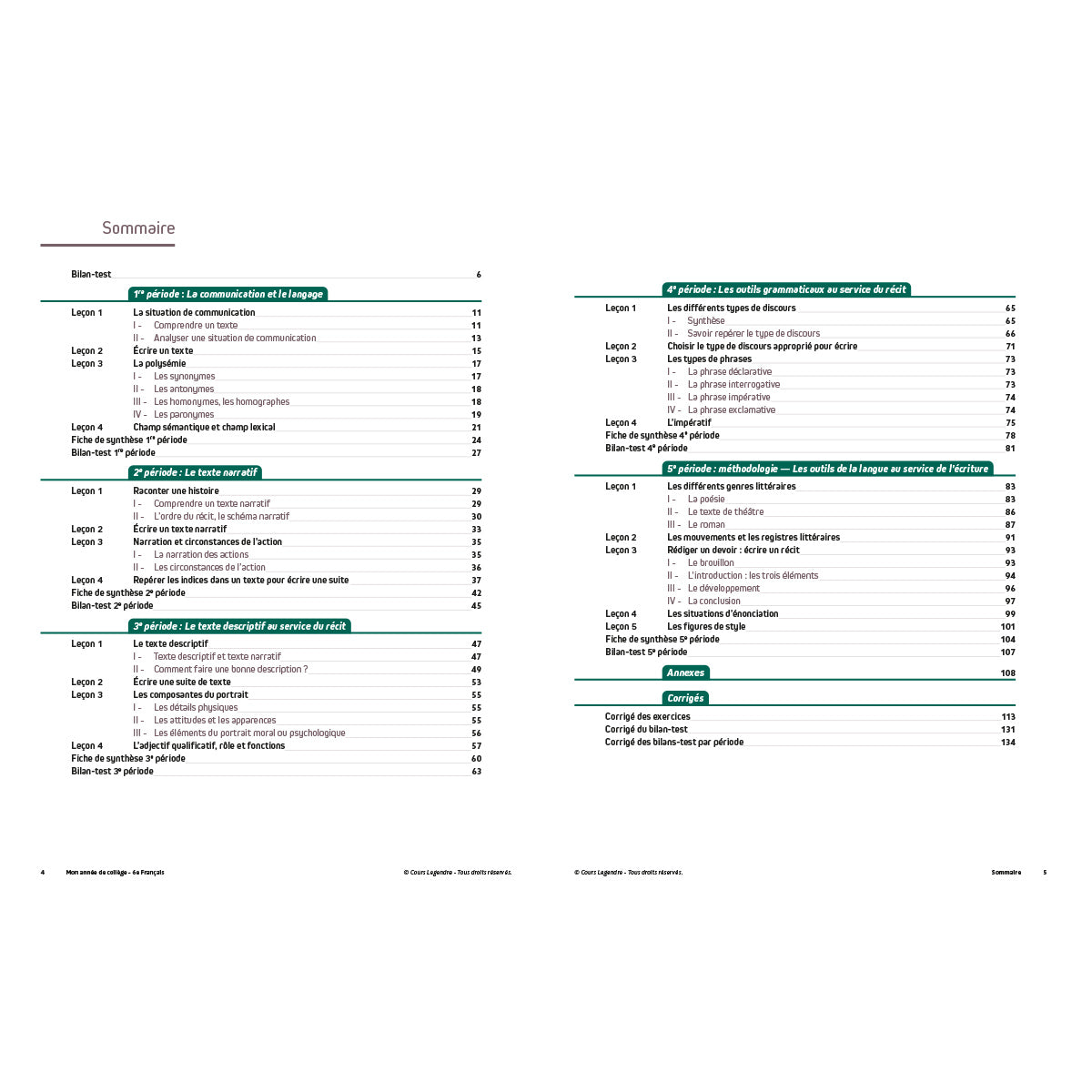 Mon année de collège - Cahier de cours et d'entraînement - Français - 6ème