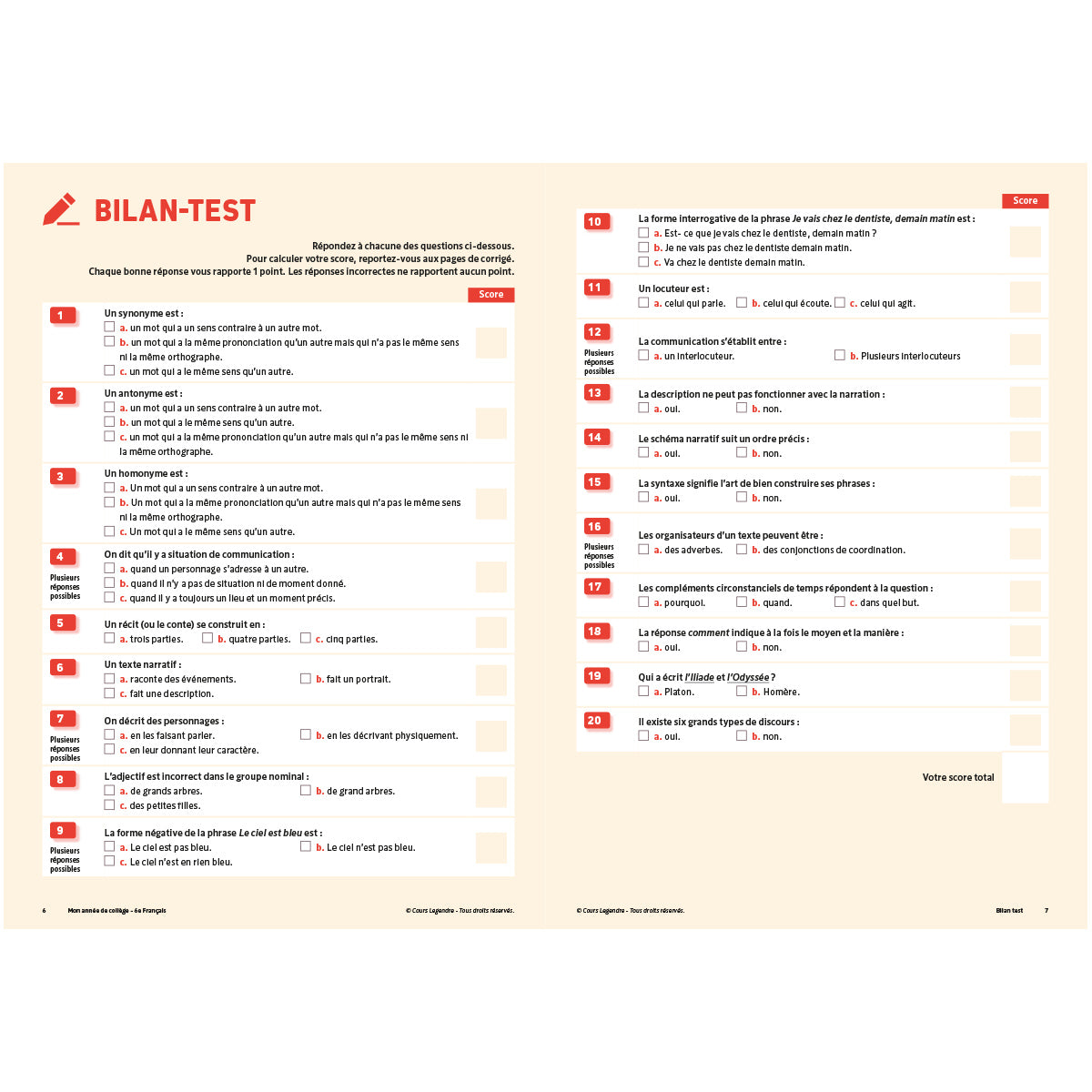 Mon année de collège - Cahier de cours et d'entraînement - Français - 6ème