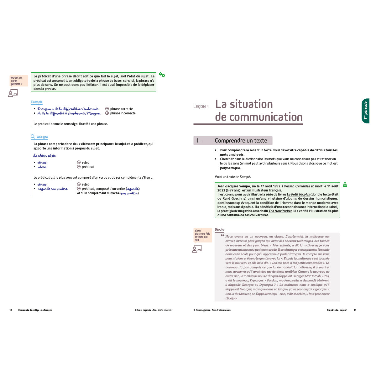 Mon année de collège - Cahier de cours et d'entraînement - Français - 6ème