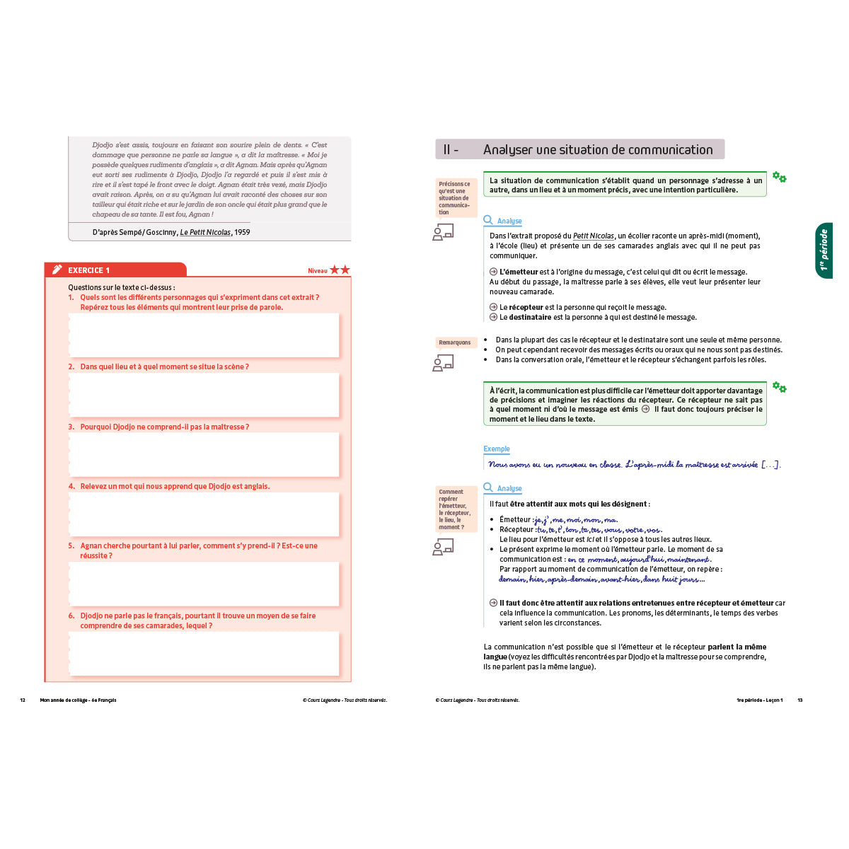 Mon année de collège - Cahier de cours et d'entraînement - Français - 6ème