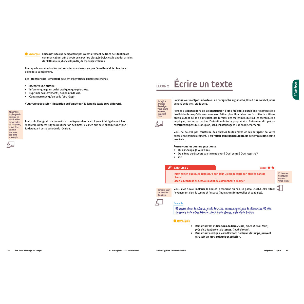 Mon année de collège - Cahier de cours et d'entraînement - Français - 6ème