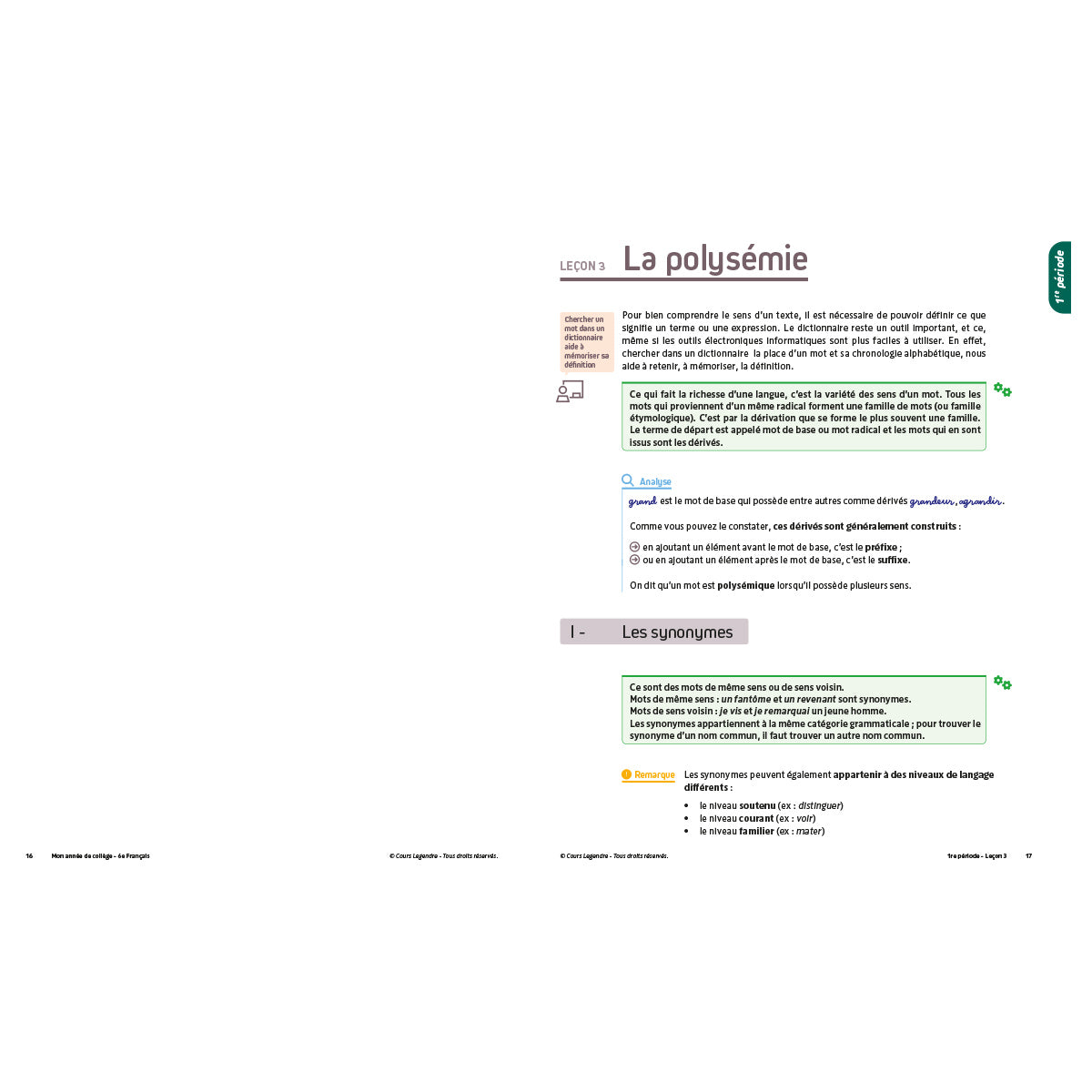 Mon année de collège - Cahier de cours et d'entraînement - Français - 6ème