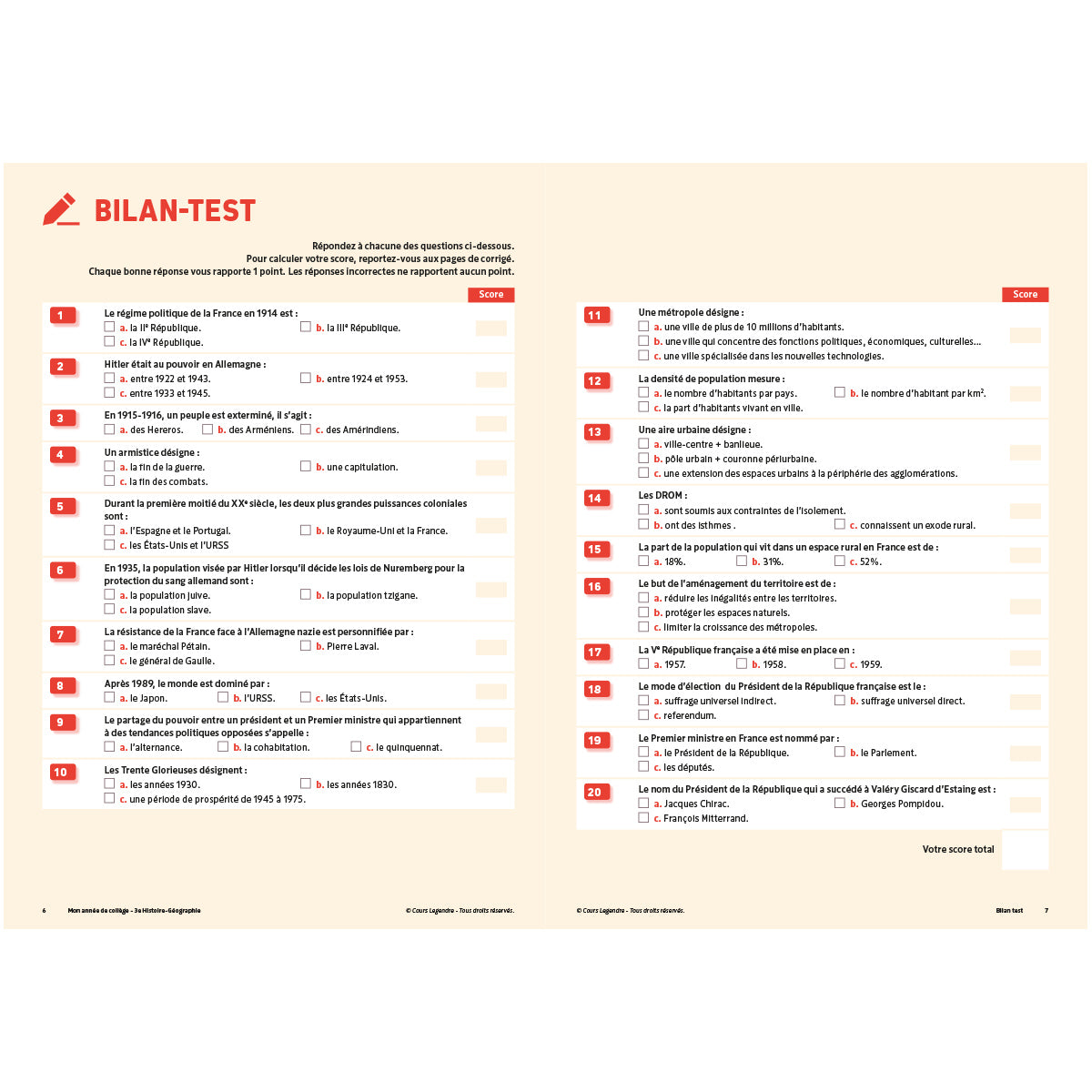 Mon année de collège - Cahier de cours et d'entraînement - Histoire-Géographie - 3ème