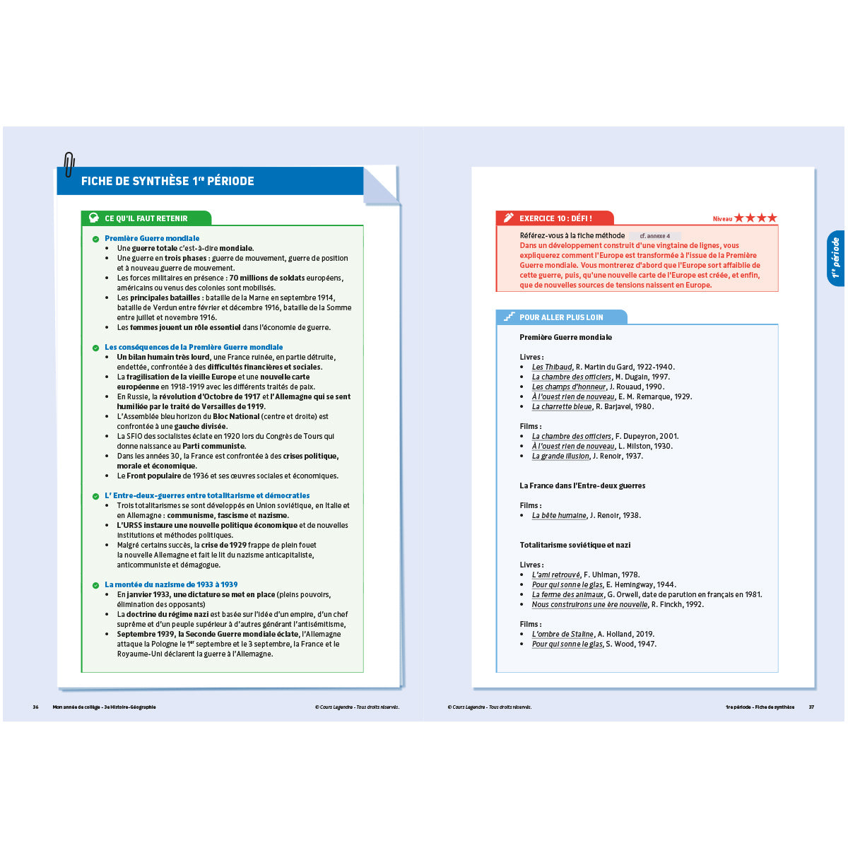 Mon année de collège - Cahier de cours et d'entraînement - Histoire-Géographie - 3ème