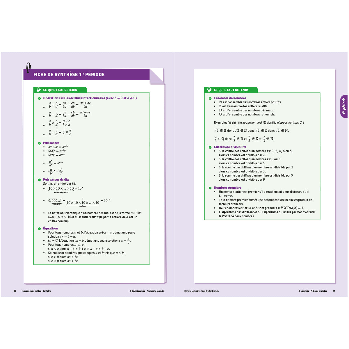 Mon année de collège - Cahier de cours et d'entraînement - Mathématiques - 3ème