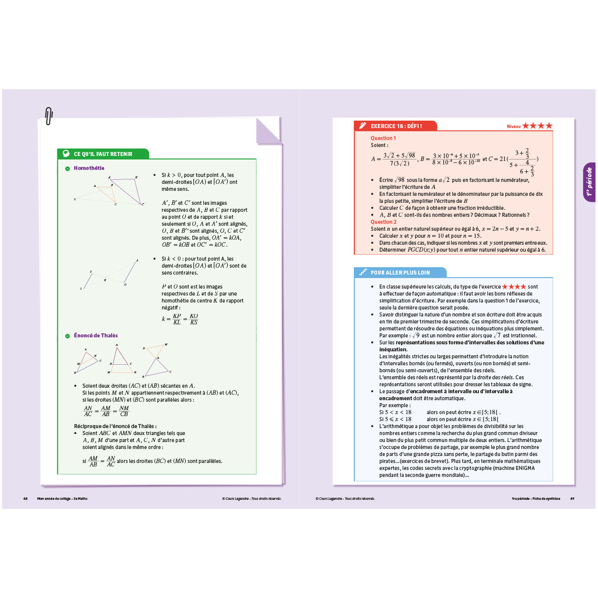 Mon année de collège - Cahier de cours et d'entraînement - Mathématiques - 3ème