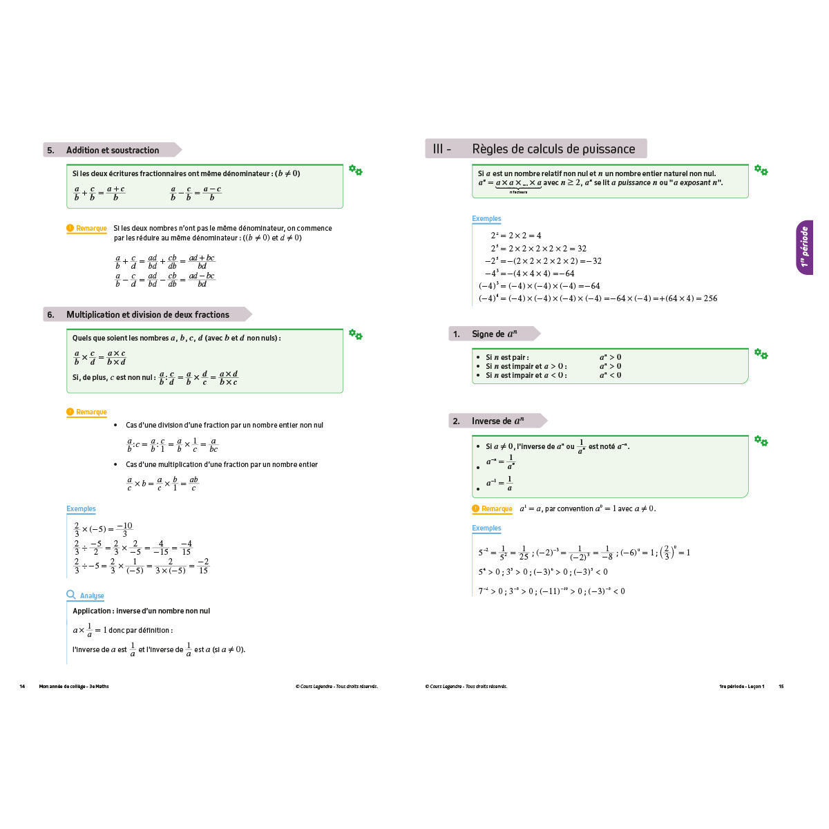 Mon année de collège - Cahier de cours et d'entraînement - Mathématiques - 3ème