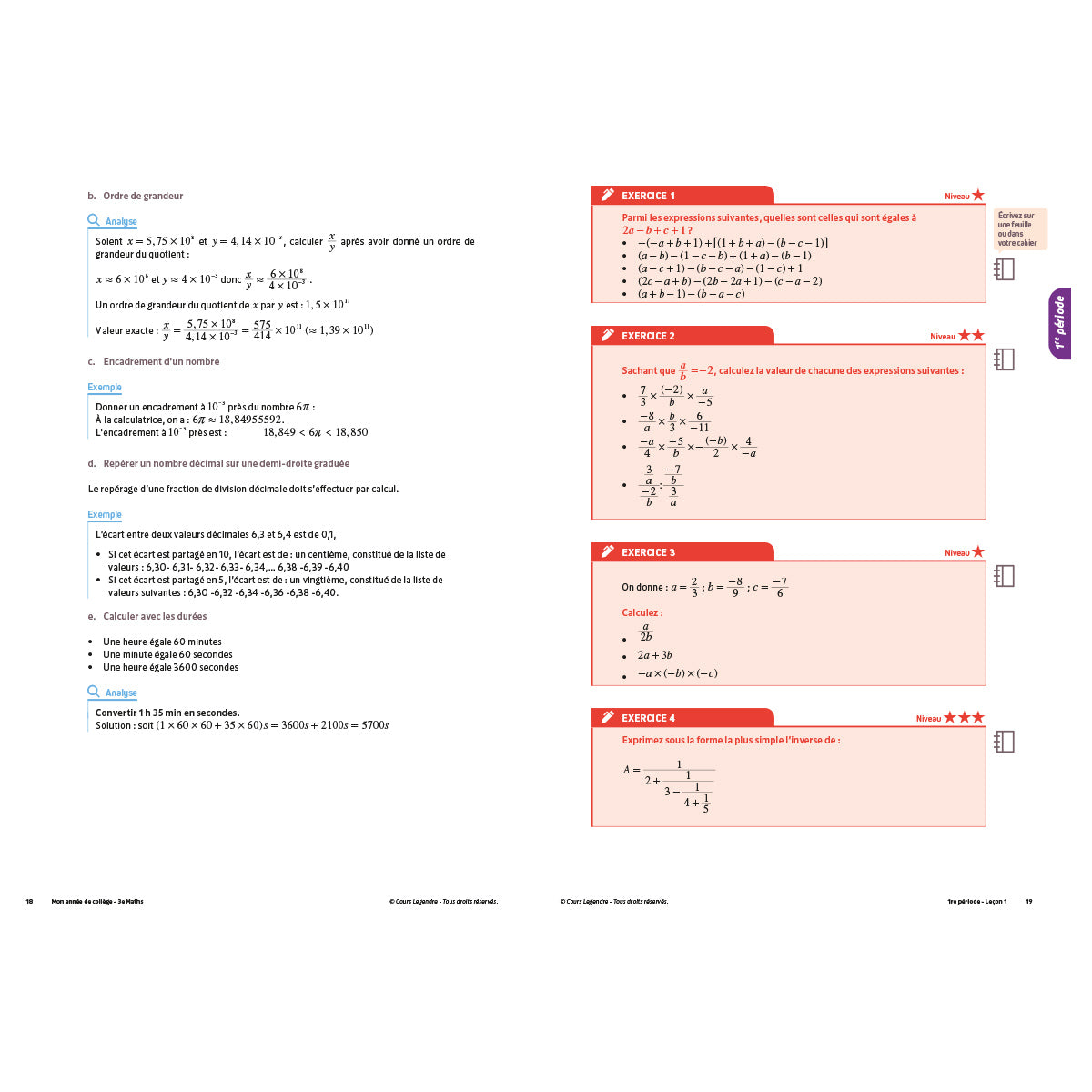 Mon année de collège - Cahier de cours et d'entraînement - Mathématiques - 3ème