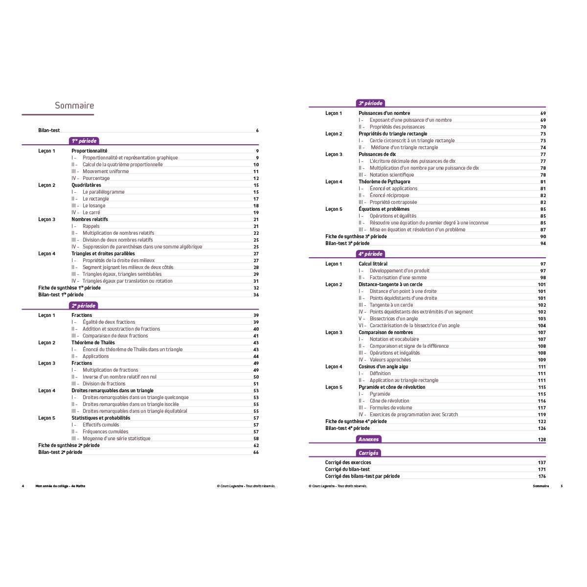 Mon année de collège - Cahier de cours et d'entraînement - Mathématiques - 4ème