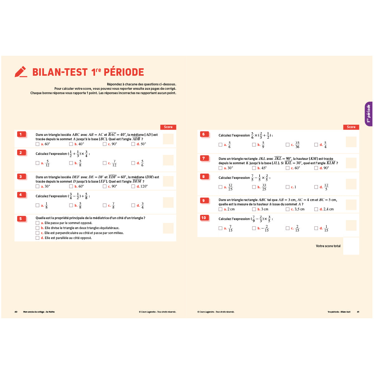 Mon année de collège - Cahier de cours et d'entraînement - Mathématiques - 5ème