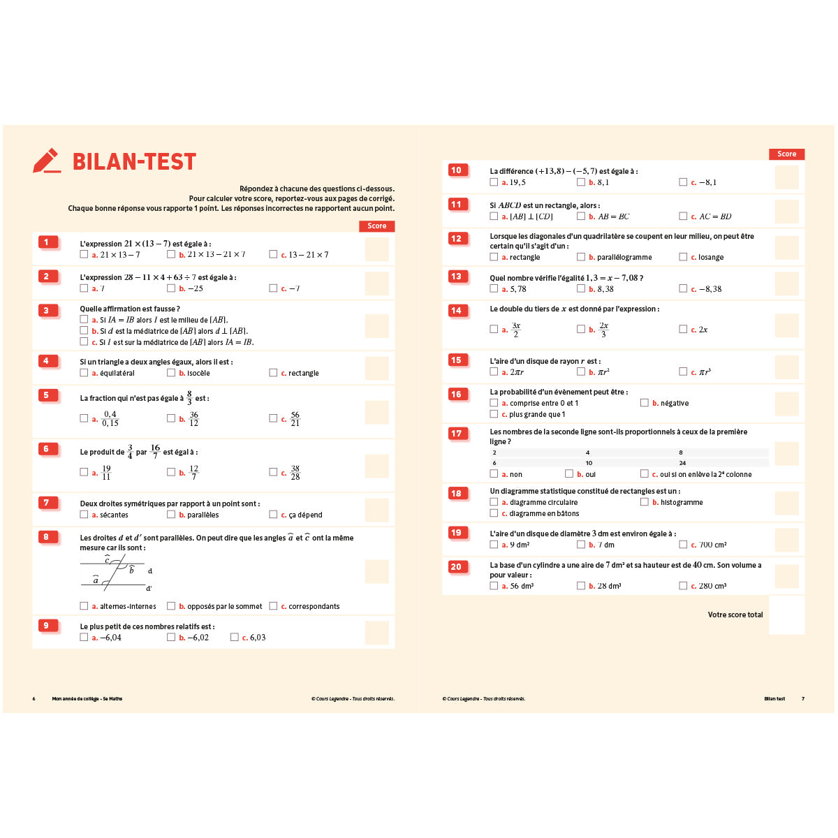 Mon année de collège - Cahier de cours et d'entraînement - Mathématiques - 5ème