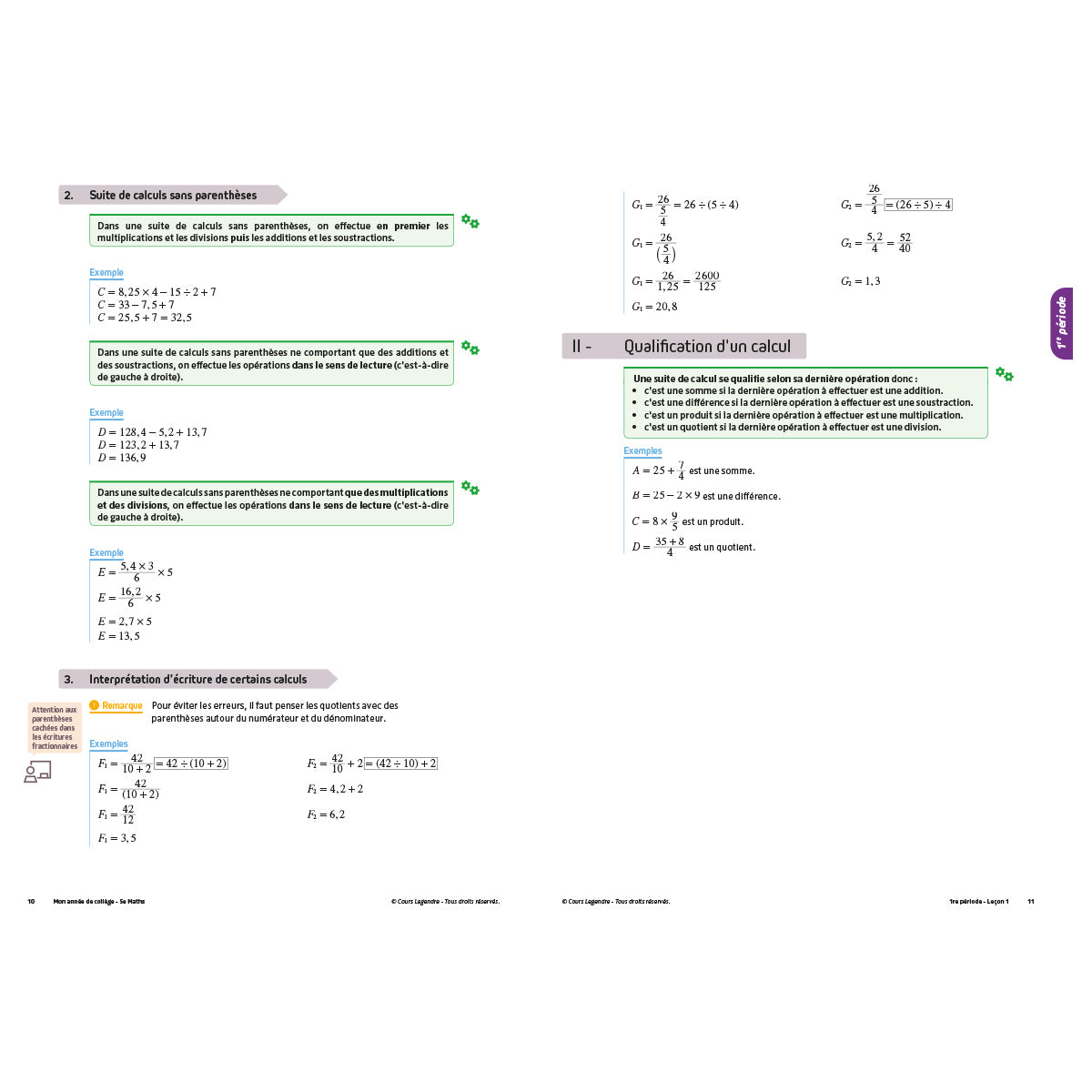 Mon année de collège - Cahier de cours et d'entraînement - Mathématiques - 5ème