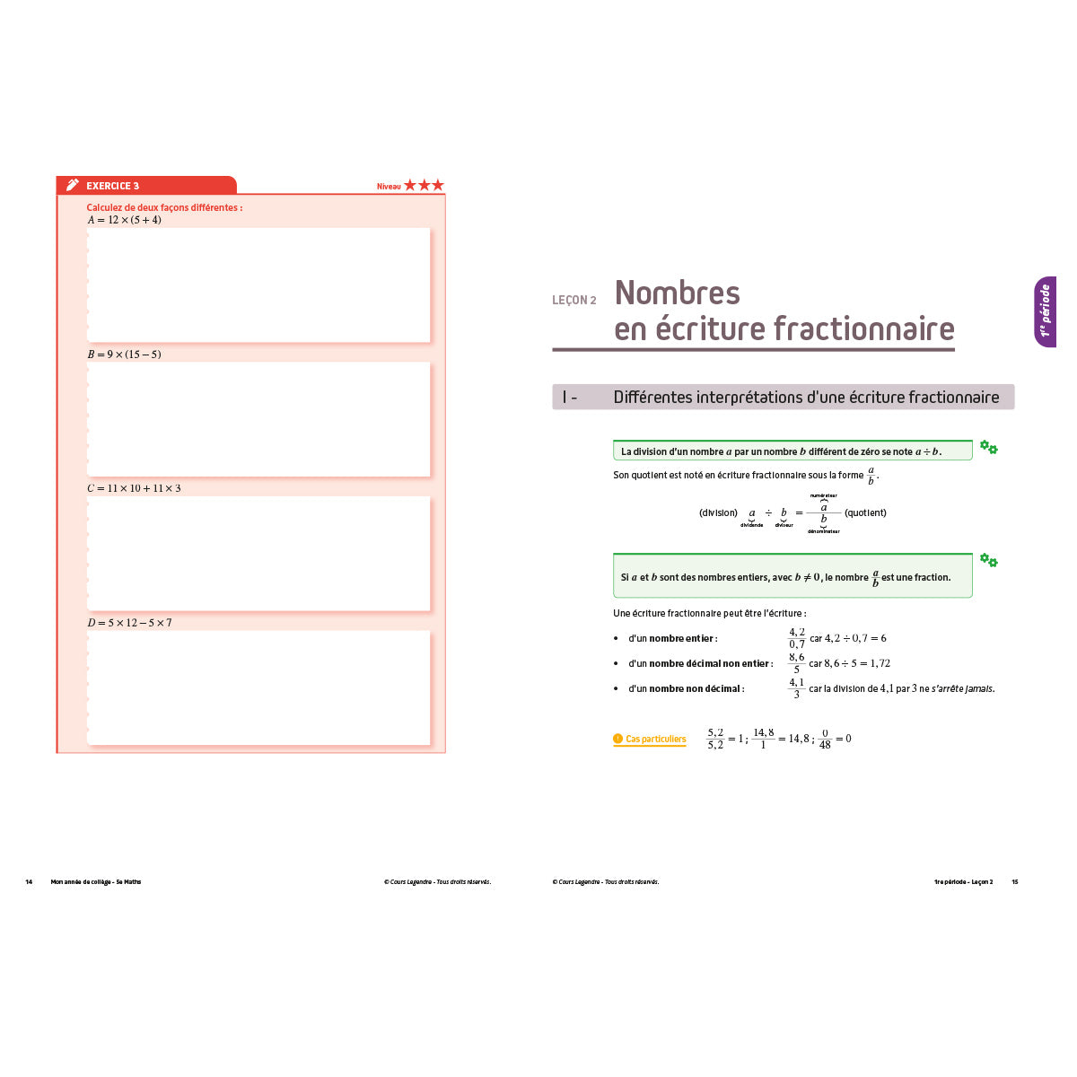Mon année de collège - Cahier de cours et d'entraînement - Mathématiques - 5ème