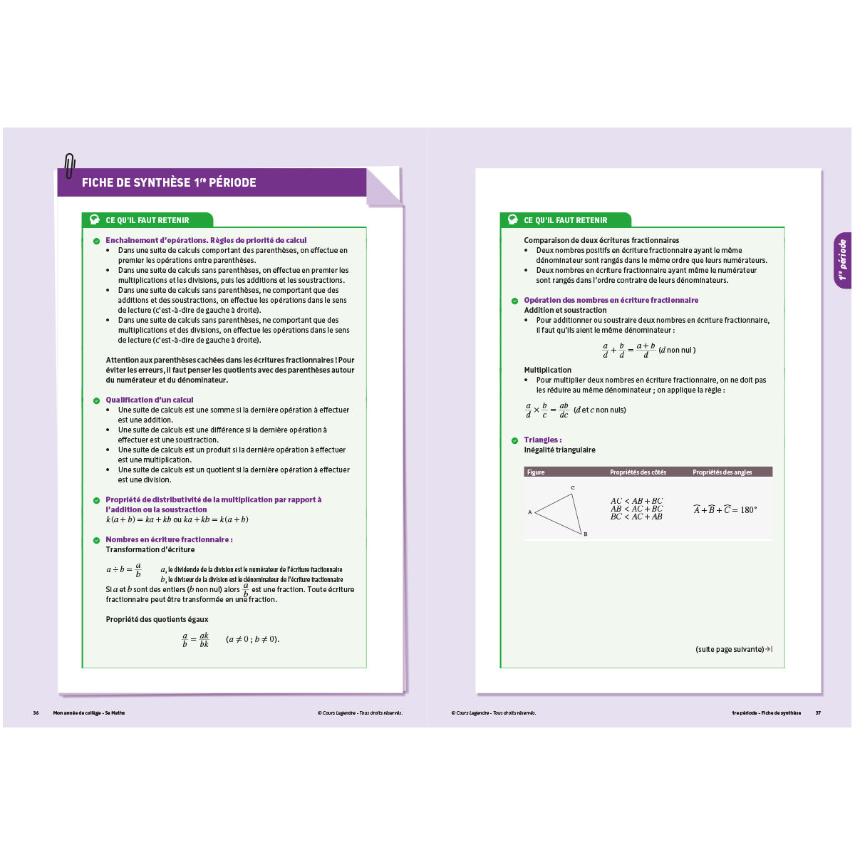 Mon année de collège - Cahier de cours et d'entraînement - Mathématiques - 5ème