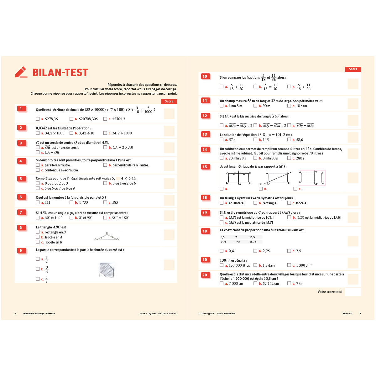 Mon année de collège - Cahier de cours et d'entraînement - Mathématiques - 6ème