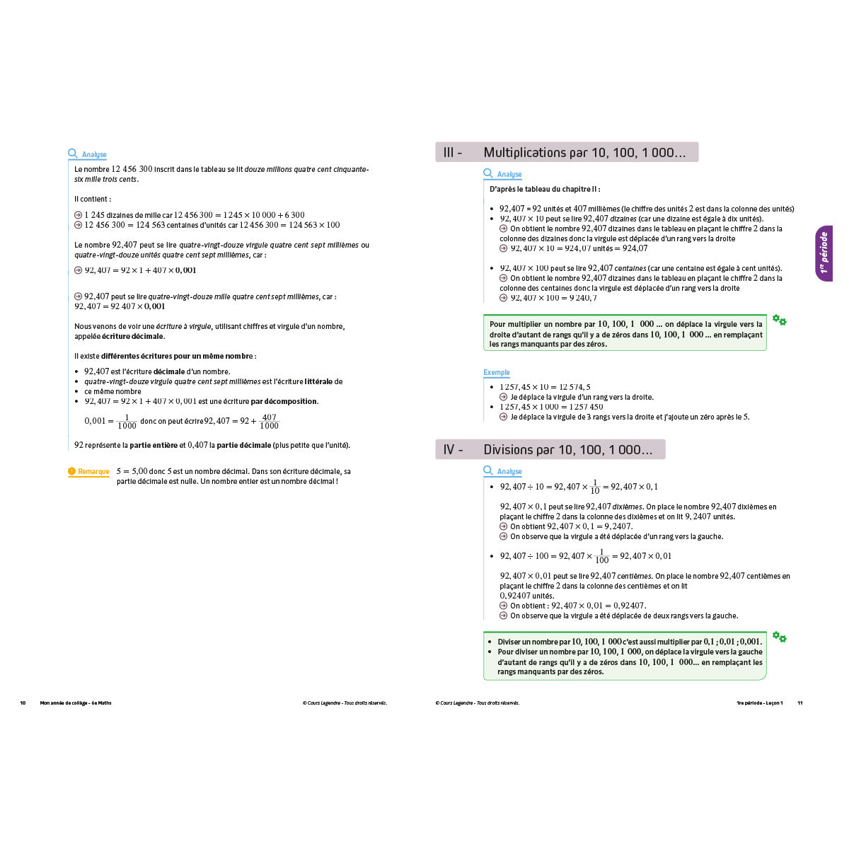 Mon année de collège - Cahier de cours et d'entraînement - Mathématiques - 6ème