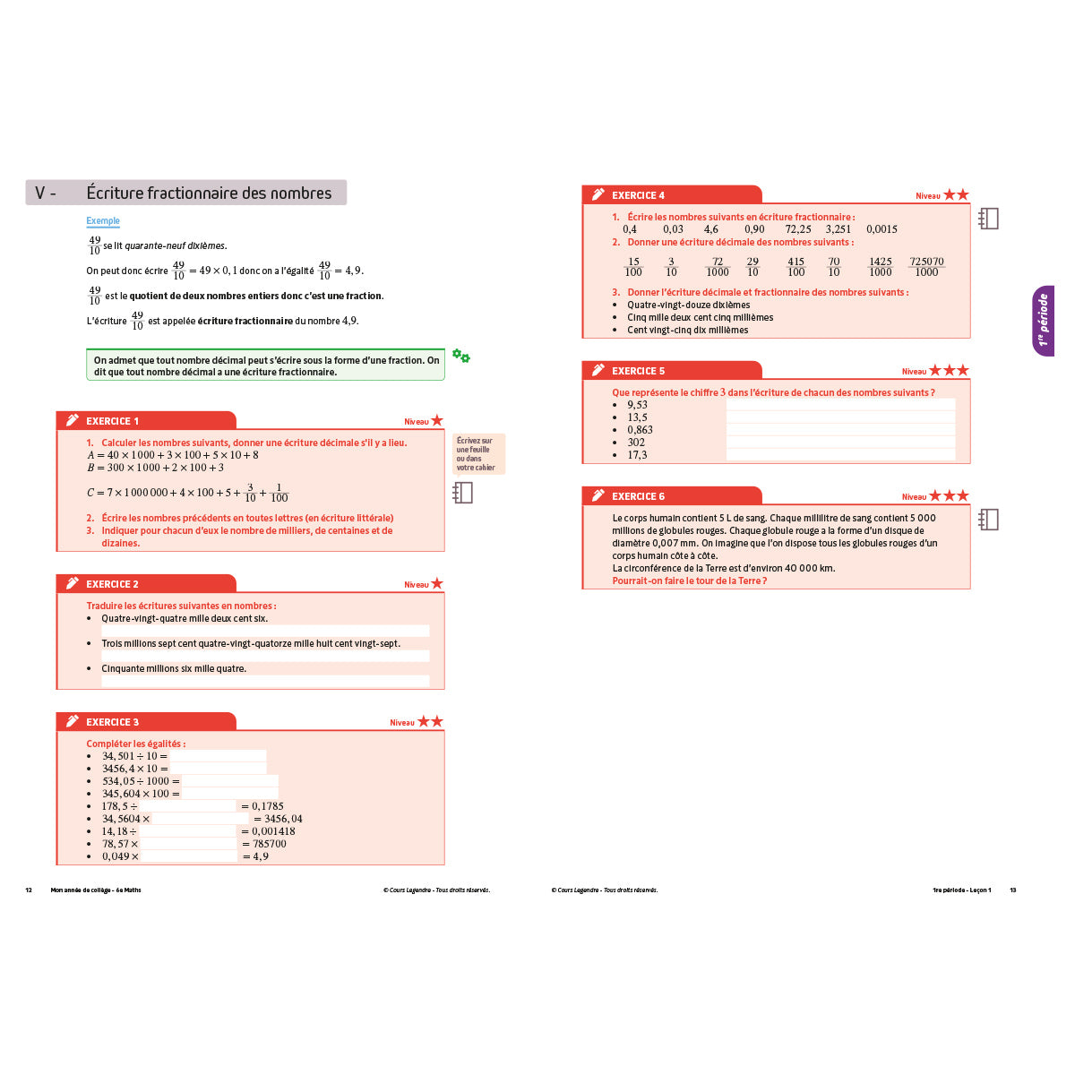 Mon année de collège - Cahier de cours et d'entraînement - Mathématiques - 6ème