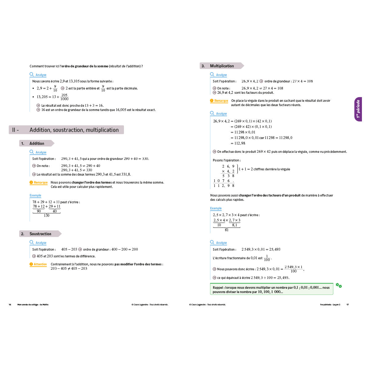 Mon année de collège - Cahier de cours et d'entraînement - Mathématiques - 6ème