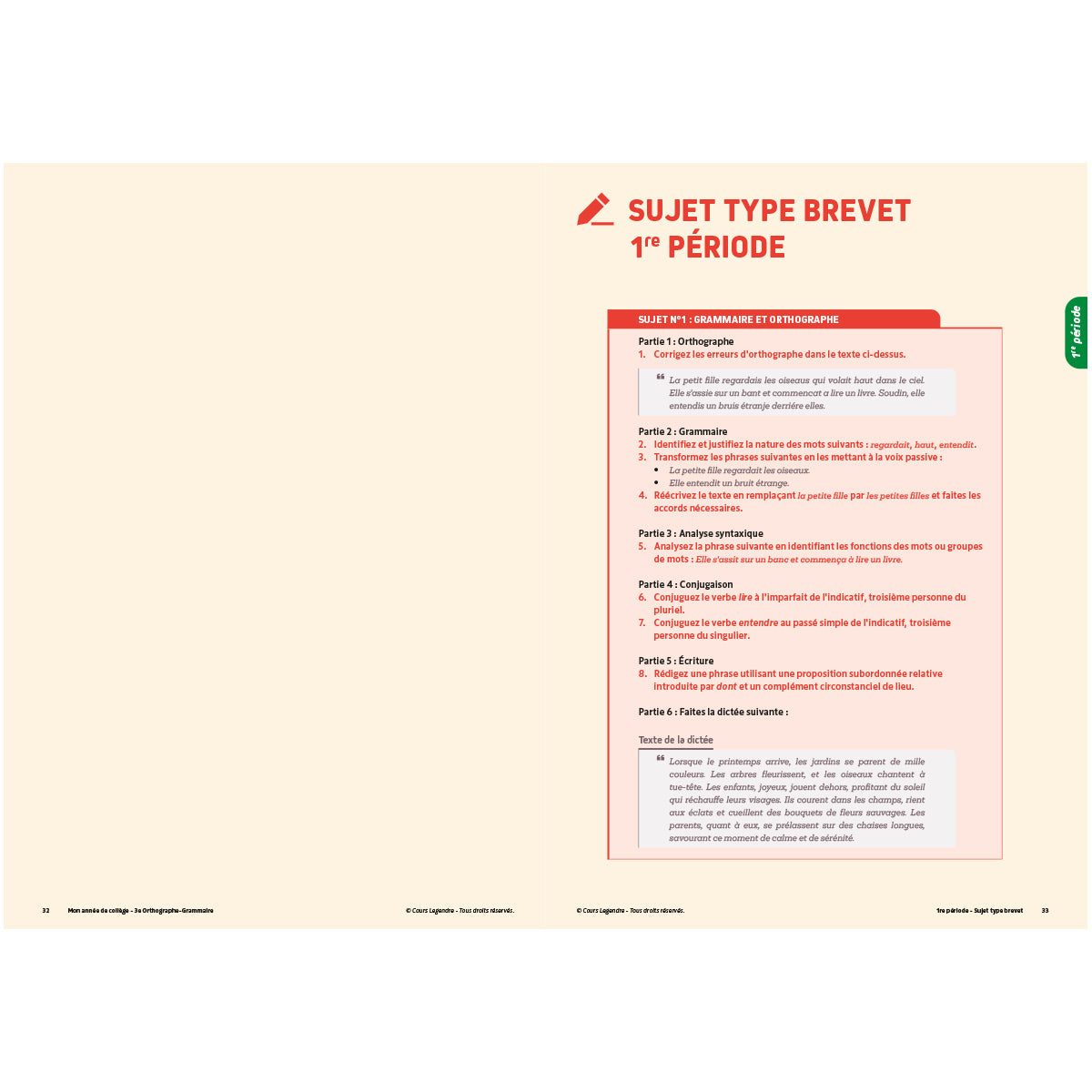 Mon année de collège - Cahier de cours et d'entraînement - Orthographe-Grammaire - 3ème