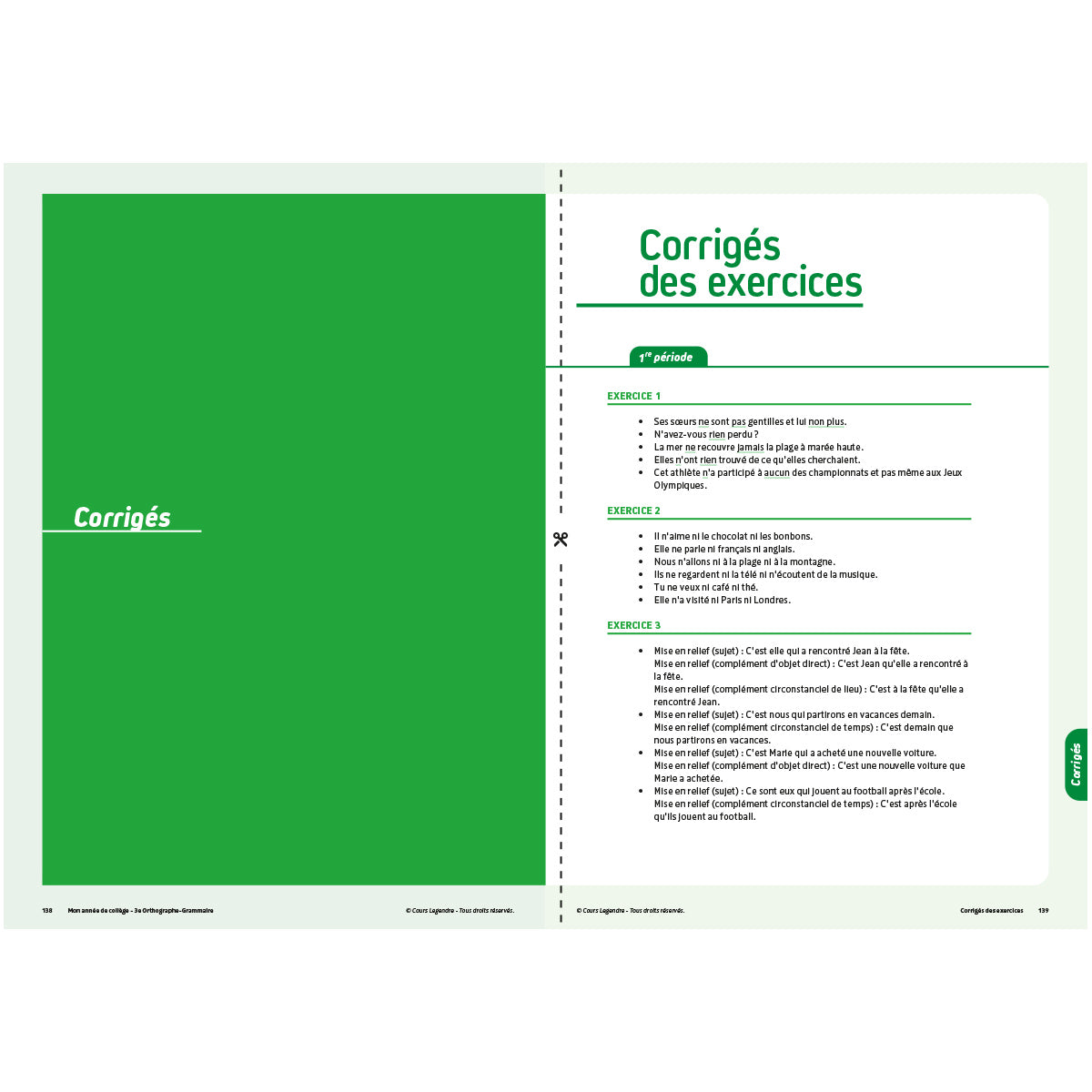 Mon année de collège - Cahier de cours et d'entraînement - Orthographe-Grammaire - 3ème