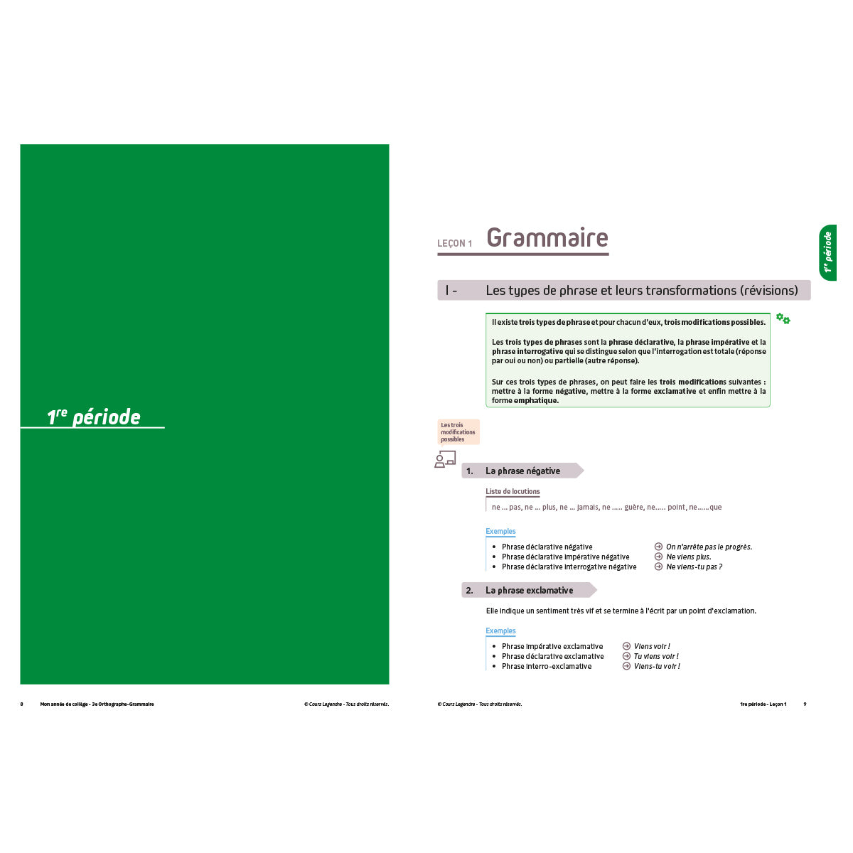 Mon année de collège - Cahier de cours et d'entraînement - Orthographe-Grammaire - 3ème