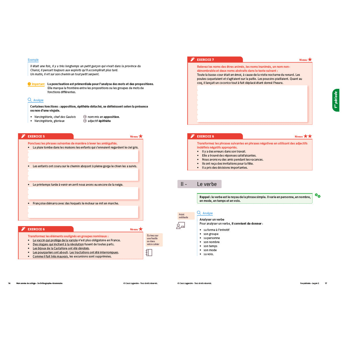 Mon année de collège - Cahier de cours et d'entraînement - Orthographe-Grammaire - 3ème