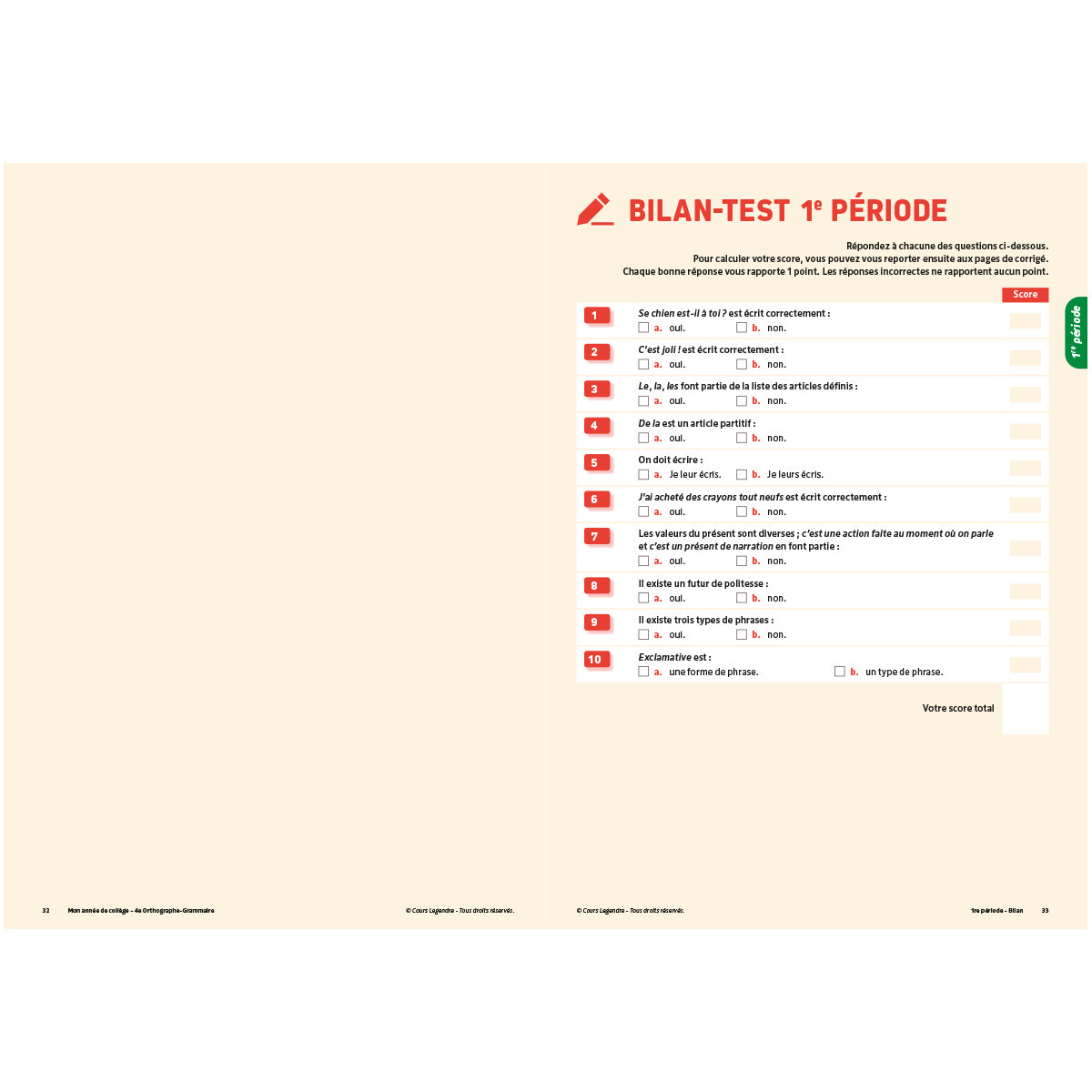Mon année de collège - Cahier de cours et d'entraînement - Orthographe-Grammaire - 4ème