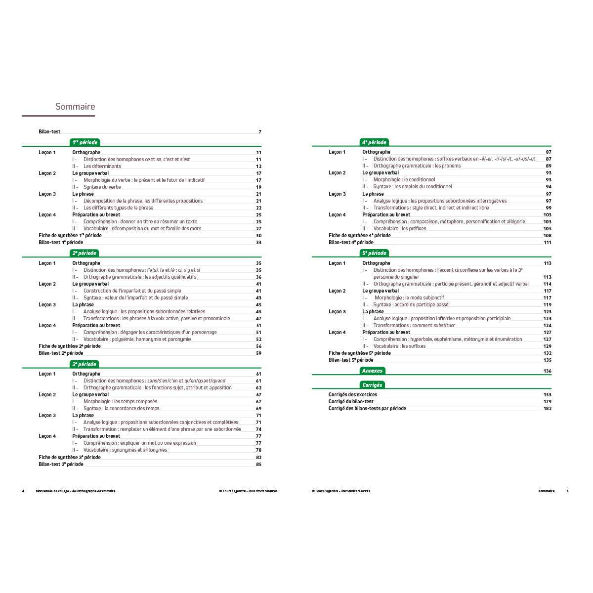 Mon année de collège - Cahier de cours et d'entraînement - Orthographe-Grammaire - 4ème