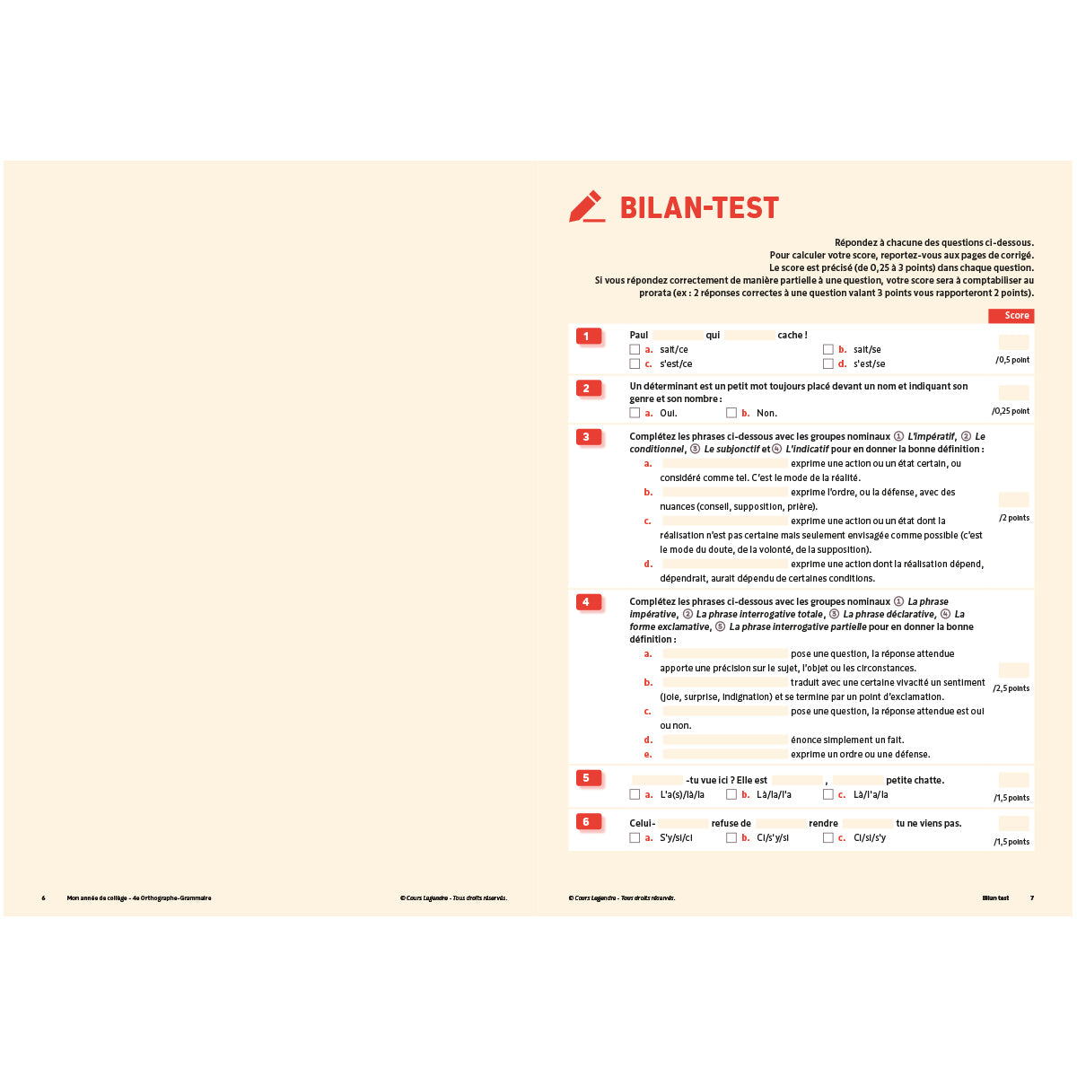 Mon année de collège - Cahier de cours et d'entraînement - Orthographe-Grammaire - 4ème