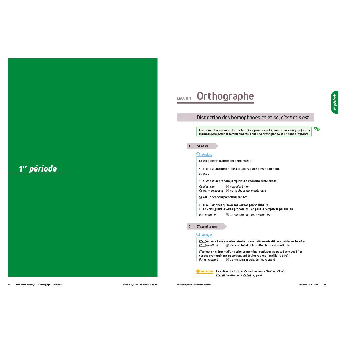 Mon année de collège - Cahier de cours et d'entraînement - Orthographe-Grammaire - 4ème