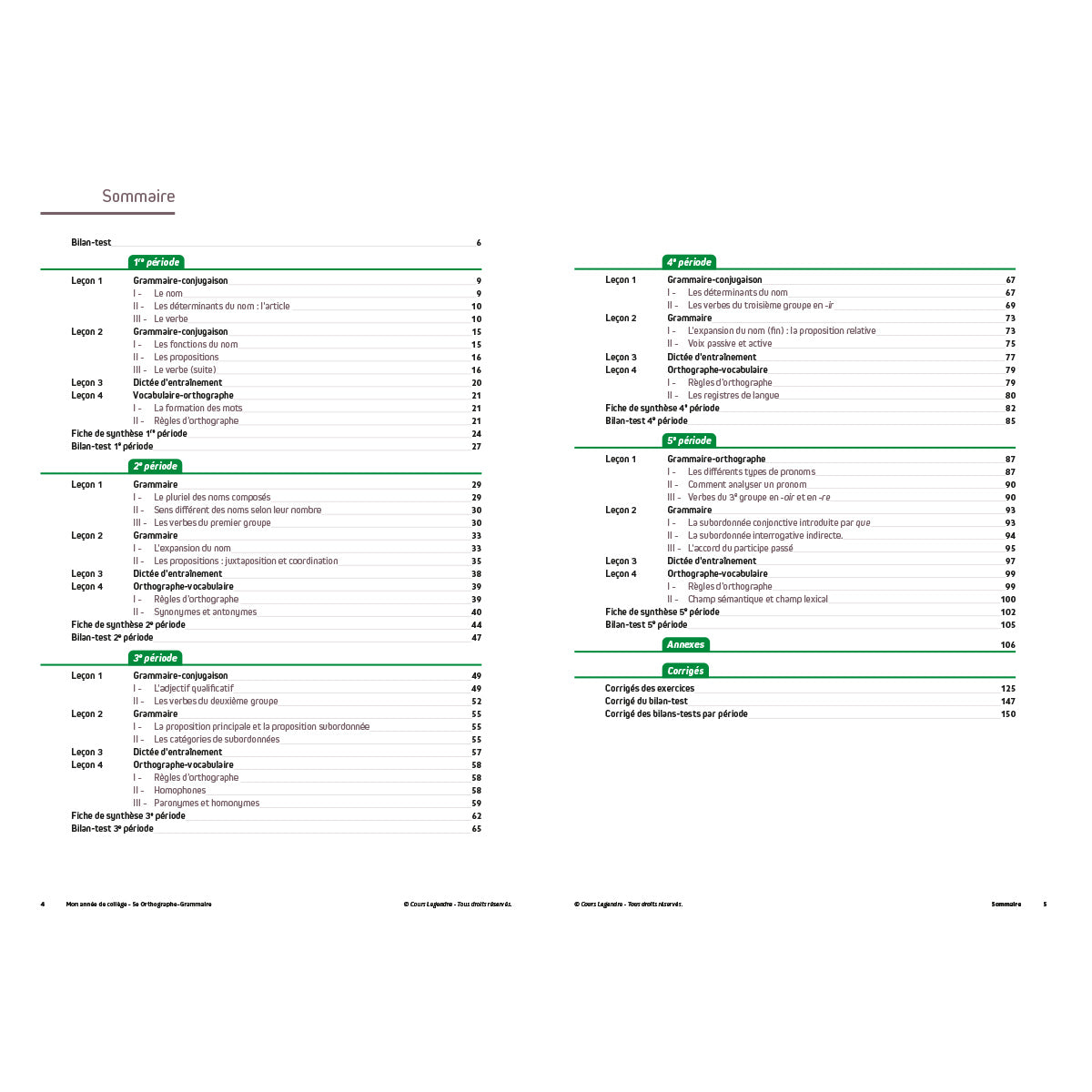 Mon année de collège - Cahier de cours et d'entraînement - Orthographe-Grammaire - 5ème